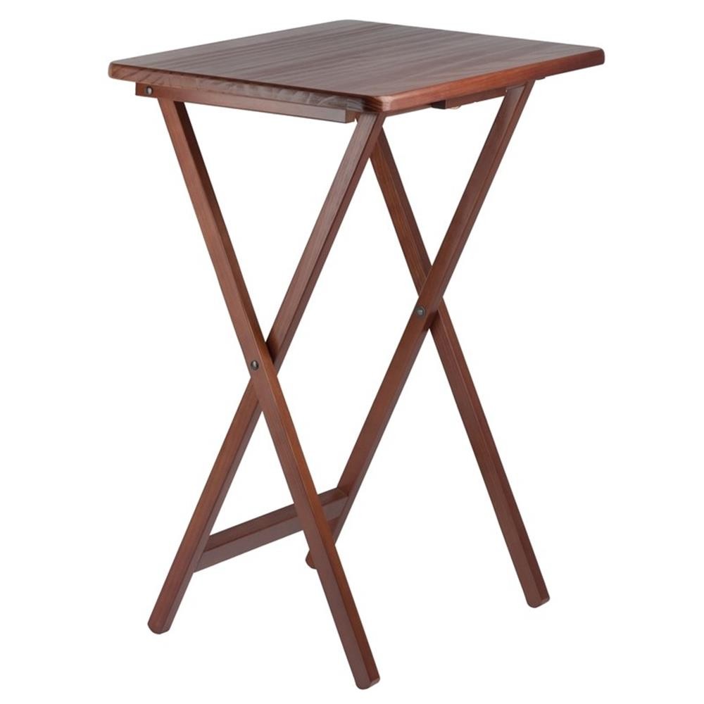 Pemberly Row 5-Piece Transitional Solid Wood Snack Table Set in Walnut