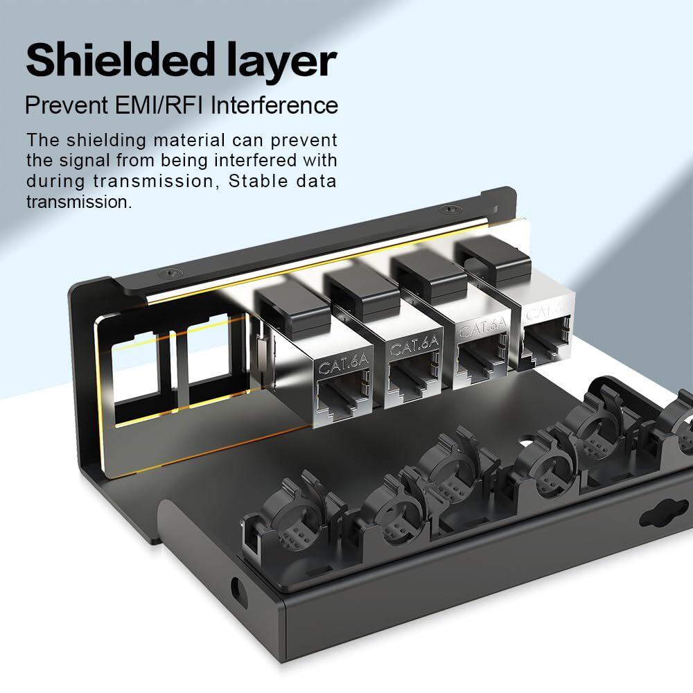Patch Panel 6 Port CAT6A Keystone Patch Panel Shielded Network for Home/Offic...