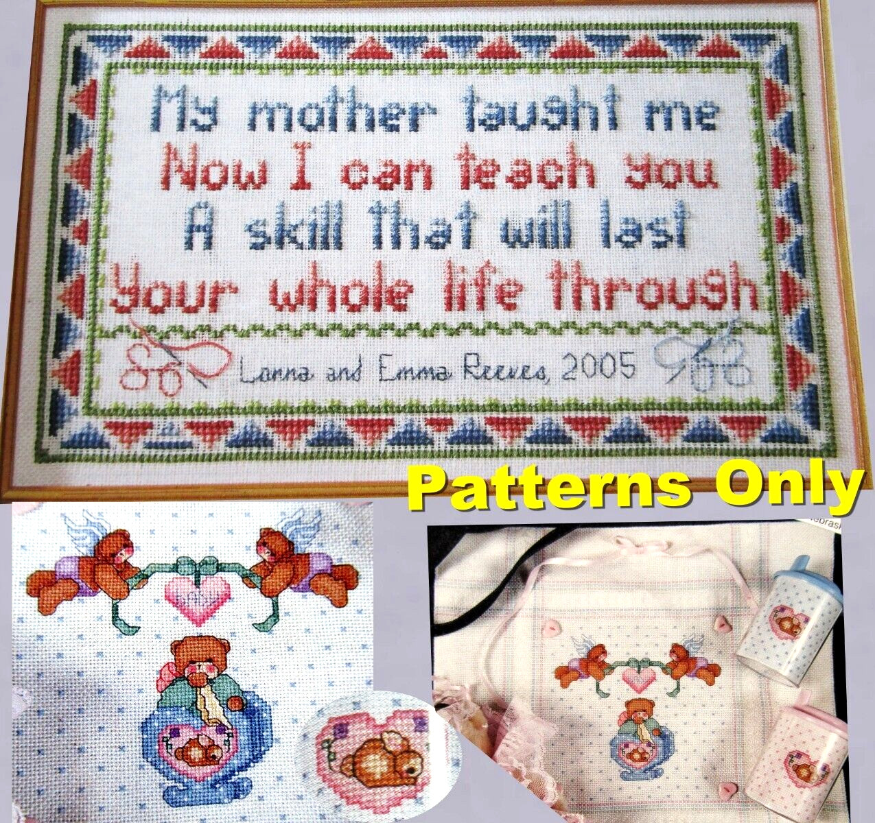 Life Skills Mom Taught Sampler Beary Pretty Baby Set CROSS STITCH PATTERNS
