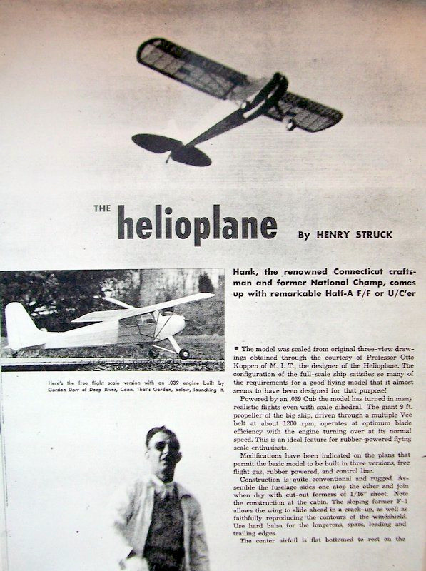 HELIOPLANE PLAN + CONSTRUCTION ARTICLE for 29" Span FF / UC / RC Model Airplane