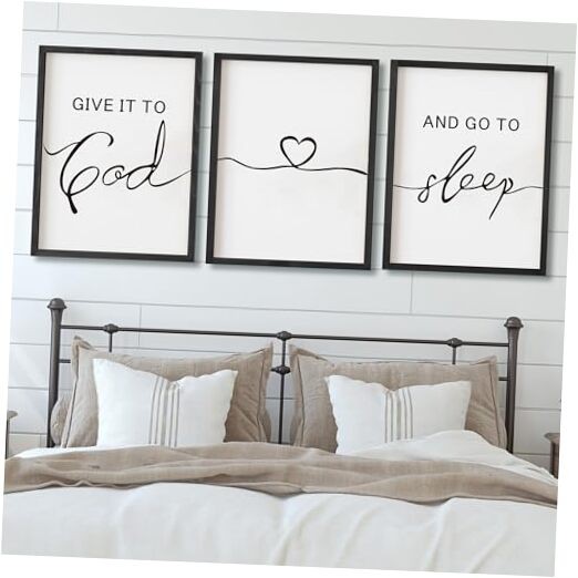 Set of 3 Framed Farmhouse Give it to God and Go to Sleep Signs 16"x24" Black