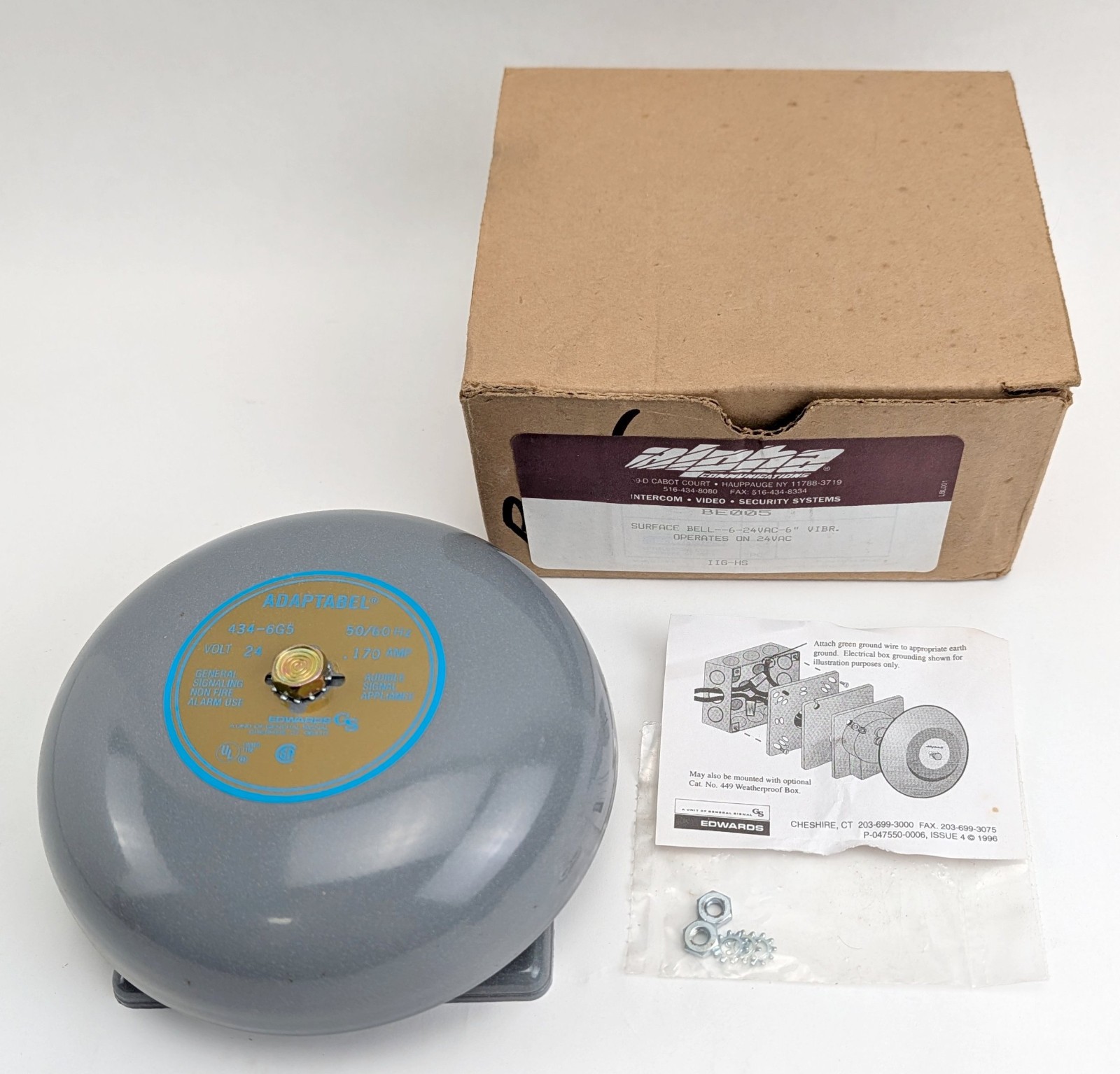 Edwards ADAPTABEL 434-6G5 Audible Signal / Alarm Bell kit Complete 24VAC .170AMP