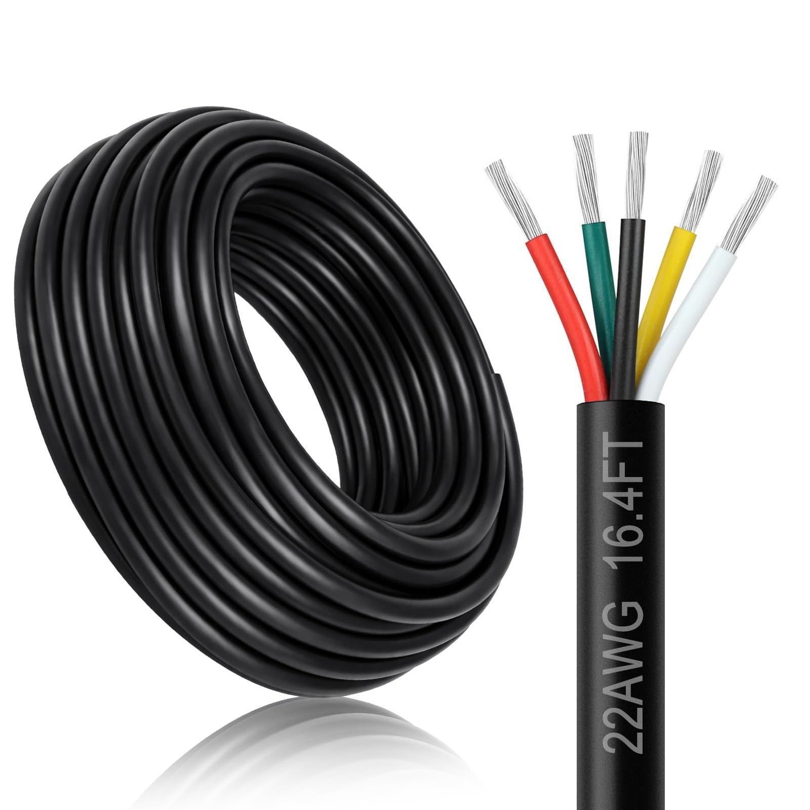 DEKIEVALE 22 Gauge 5 Conductor Electrical Wire, 16.4FT 16.4 ft, White,Yellow