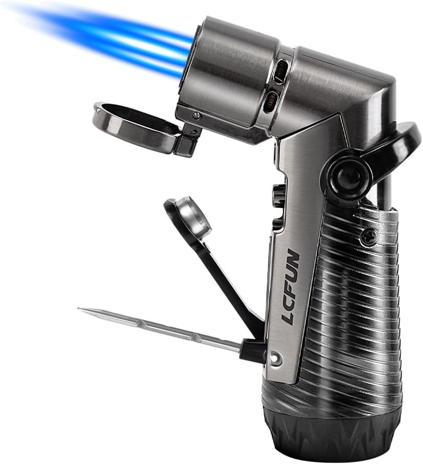 Torch Lighter Windproof Refillable Triple Jet Flame Butane Lighter with Punch An