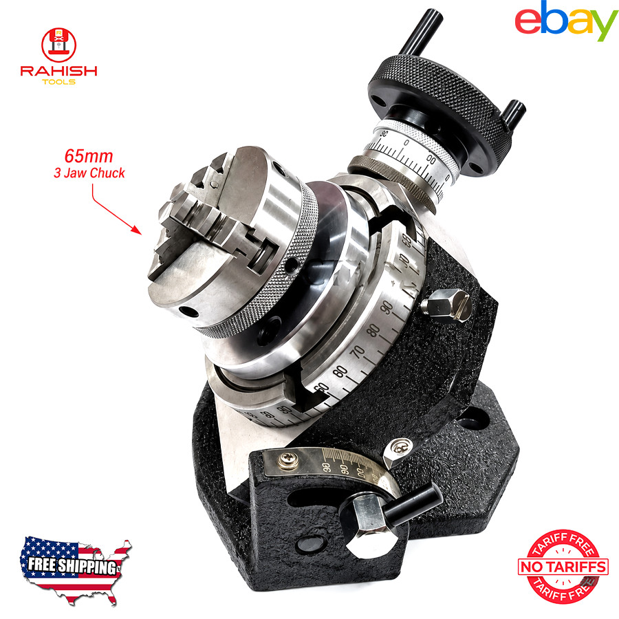 Rotary Table Tilting 4" Inch With 65mm 3 Jaw Mini Lathe Chuck Milling Machine