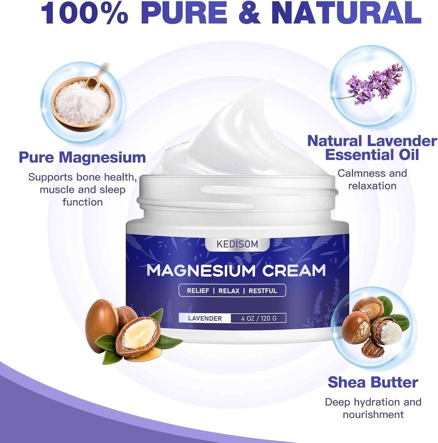 Magnesium Cream for Sleep - Natural Topical Magnesium Lotion, Calm - Nighttime B