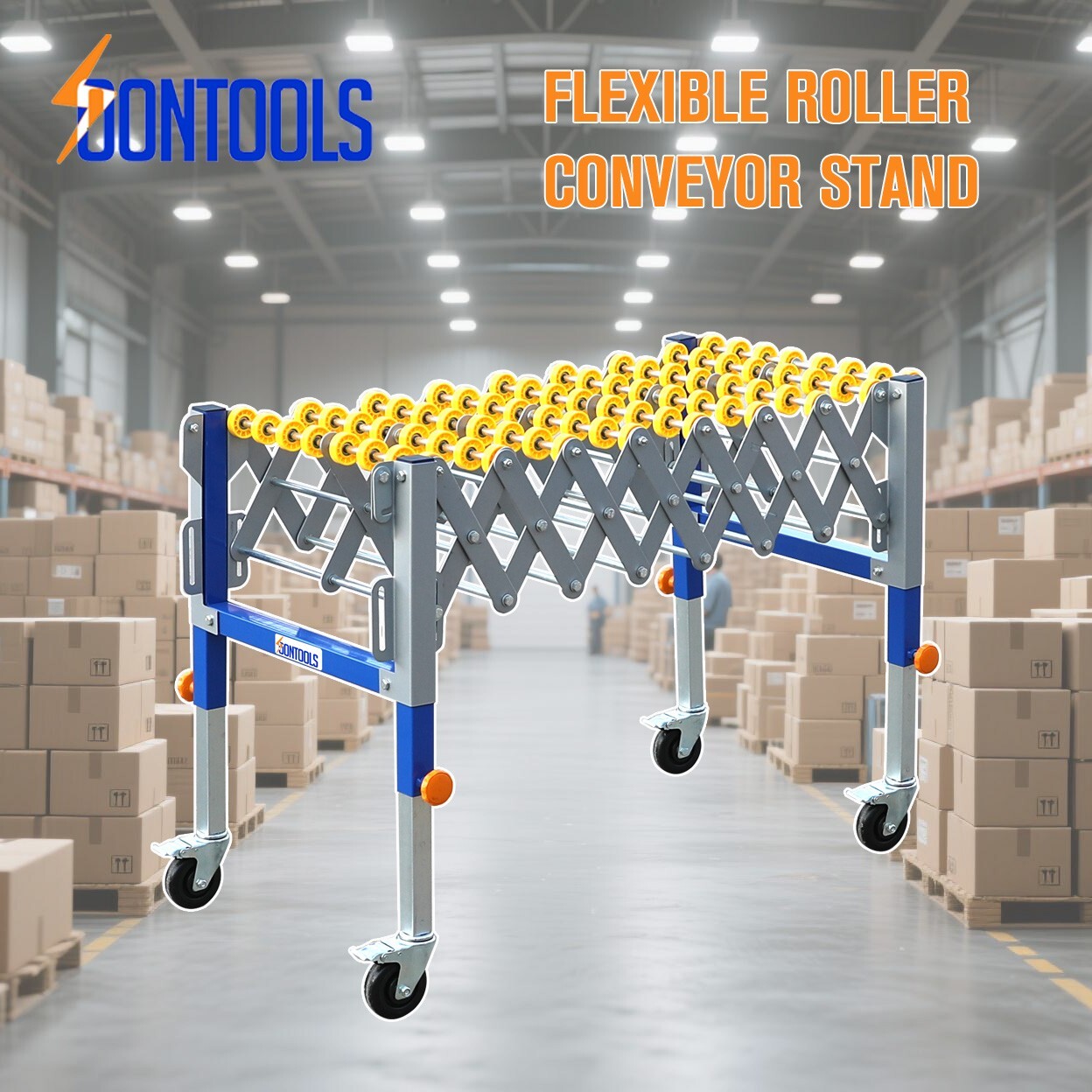 Soontools 26138 Conveyor Roller Stand with 4 Movable Wheels, Capacity 130kg