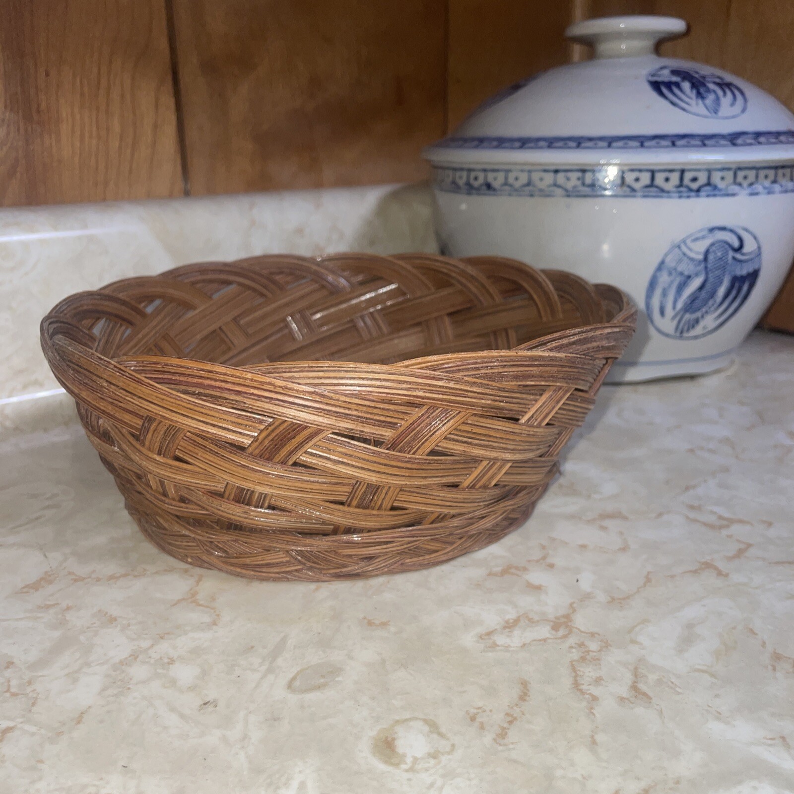 Perfect Vintage Rattan 8” Round Basket, 2 3/4” Deep