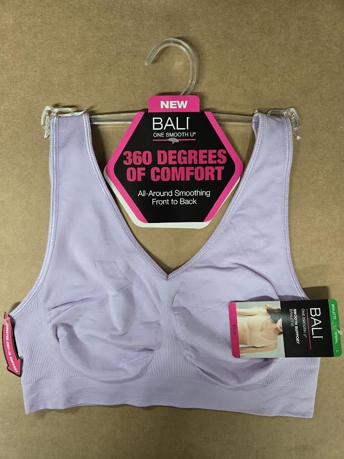Bali One Smooth U Wireless Bra, Seamless No-Bulge Shapewear Bra, Large, purple