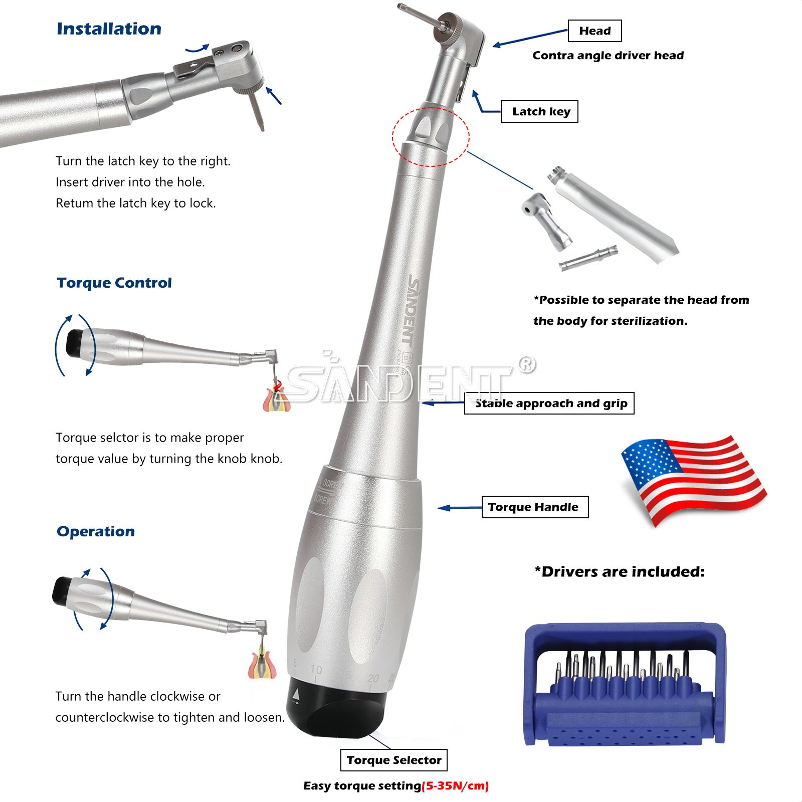 Universal Dental SD 16 Drivers Torque Drivers Torque Wrench Handpiece