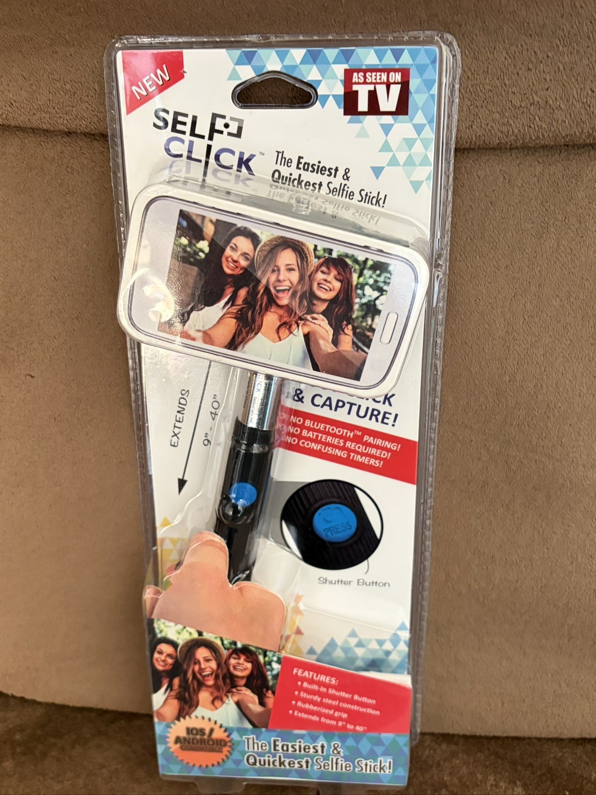 Self Click The easiest & quickest selfie stick 9"-40" IOS/Android compatible