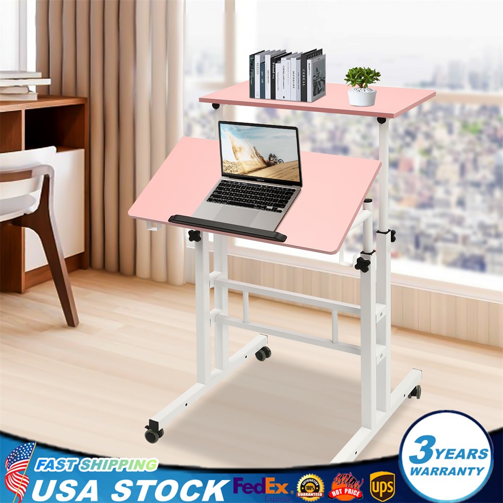 Rolling Laptop Desk Adjustable Height Office Laptop Table Stand up Workstation