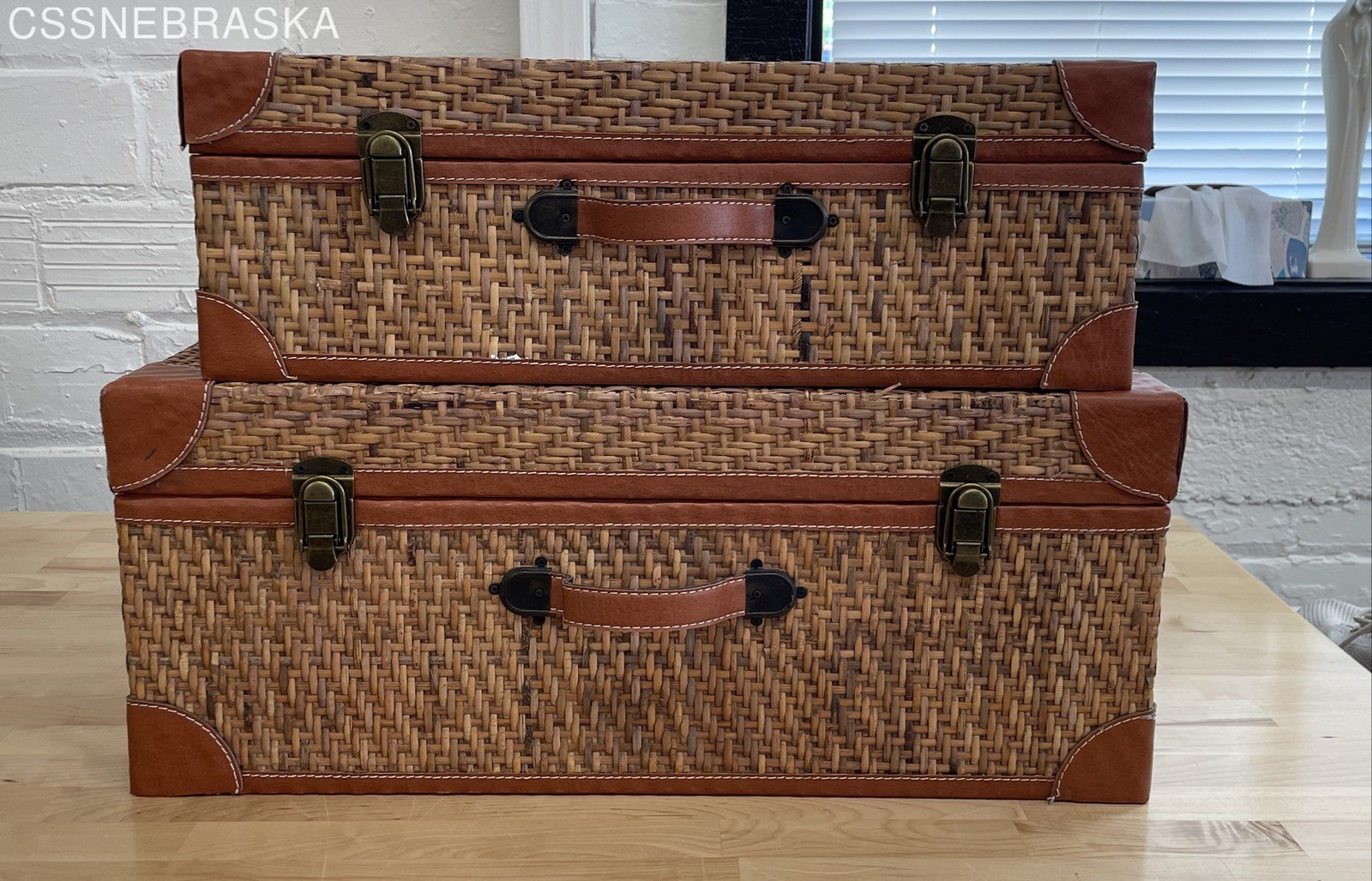 Cumberland Design Group Woven Rattan Storage Trunk Suitcase Set 2 Piece Nesting