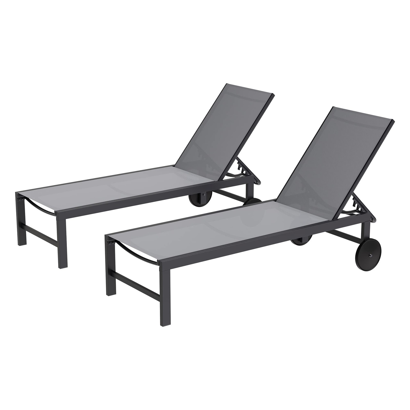 2 PCS Outdoor Chaise Lounges Chair with Wheels Aluminum Reclining Patio Loung...