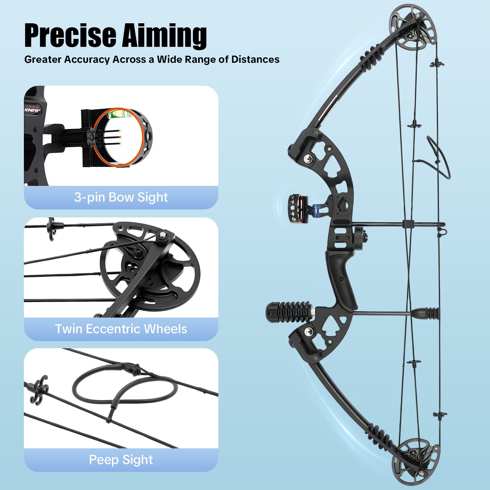 Black Archery Hunting Compound Bow Kit Beginner Archery Tool Right-Hand 30-60lbs