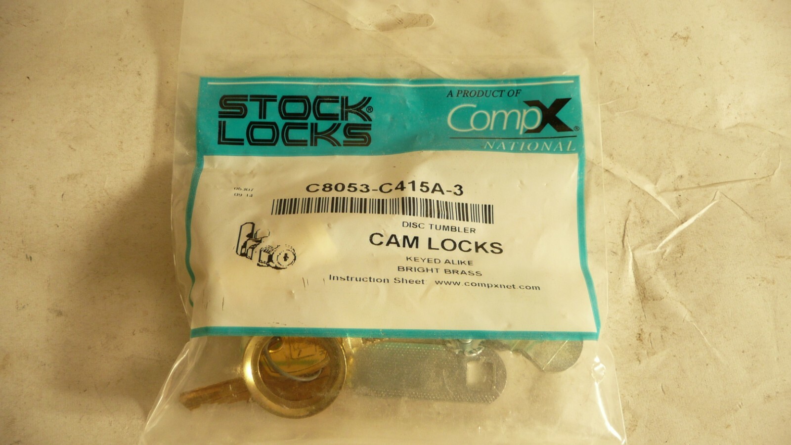 NEW COMPX NATIONAL C8053-C415A-3 DISC TUMBLER CAM LOCKS KEYED BRIGHT BRASS
