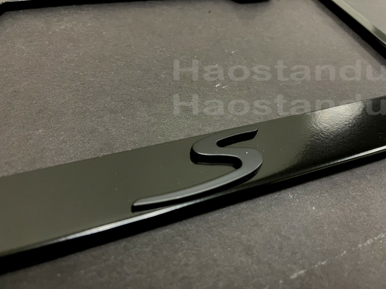 1x (Black) "S" 3D Emblem BLACK Stainless License Plate Frame RUST FREE + S.Caps