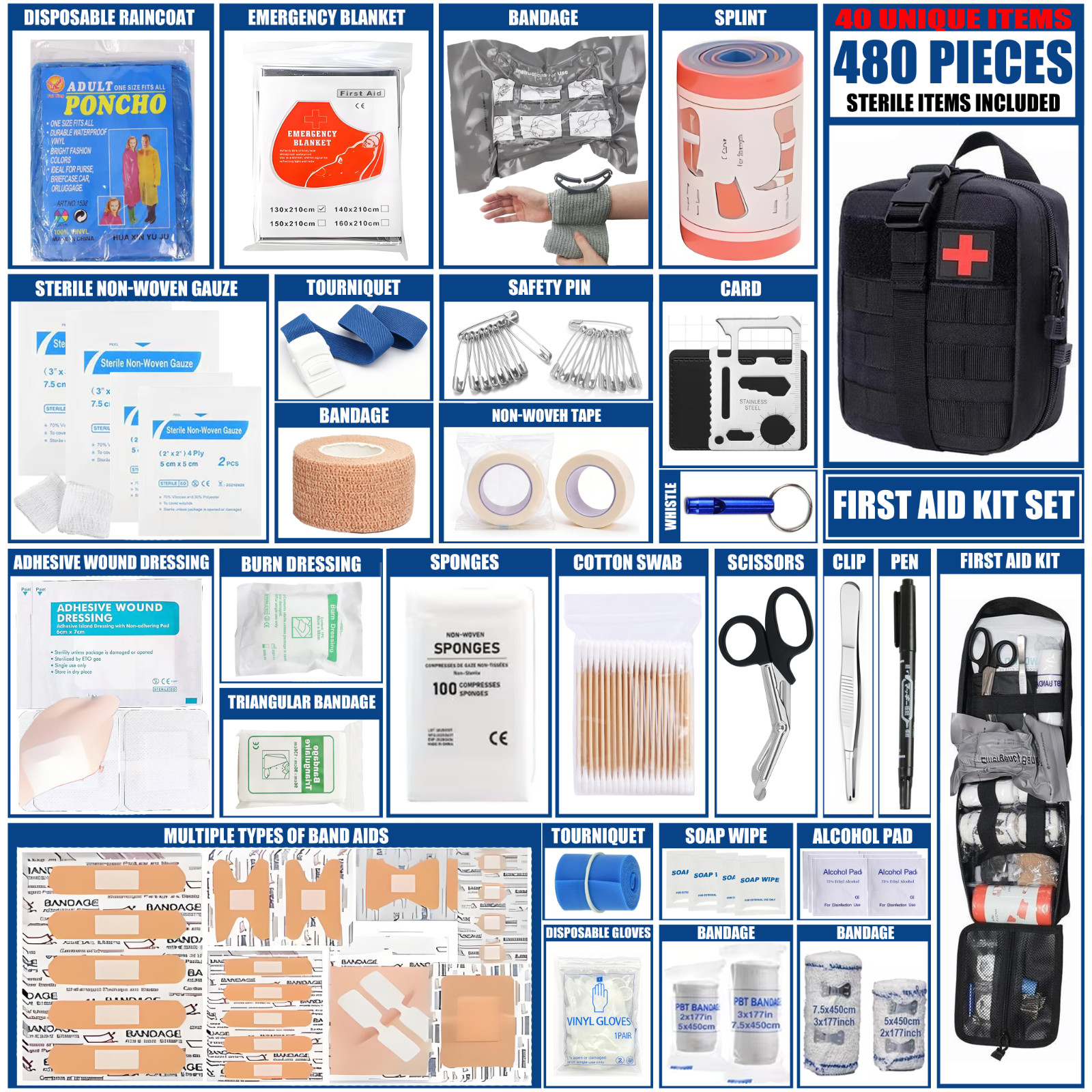 Emergency Trauma First Aid Kit - Tourniquet - Military Survival IFAK EMT Outdoor