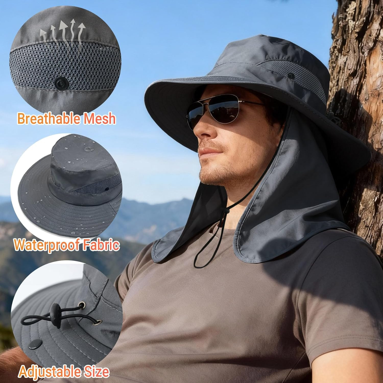 UPF 50+ Sun Hats for Men and Women with Neck Flap and Wide Brim