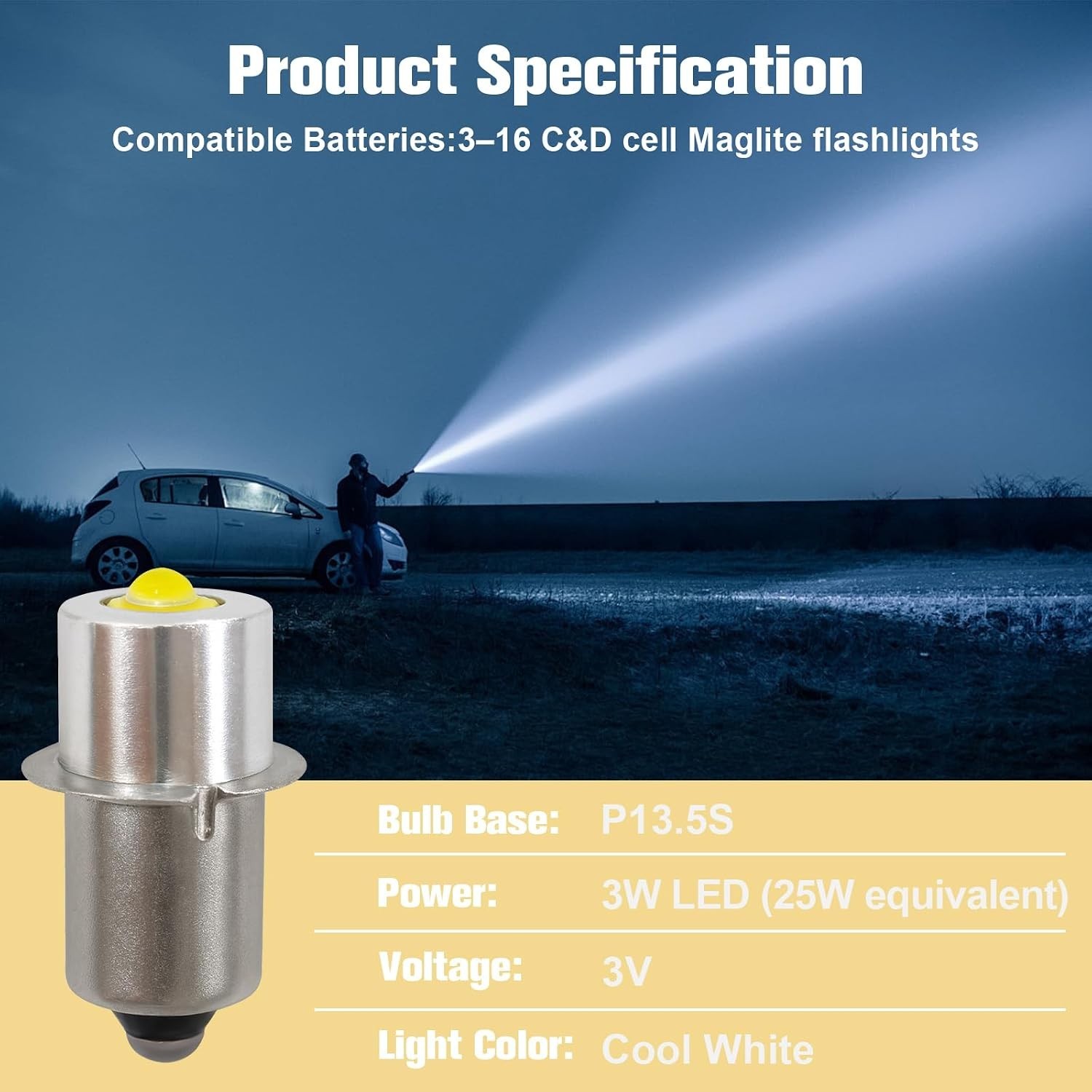 LED Conversion Kit for Maglite LED Bulb Only 2 Cells C&D Maglight Flashlights...