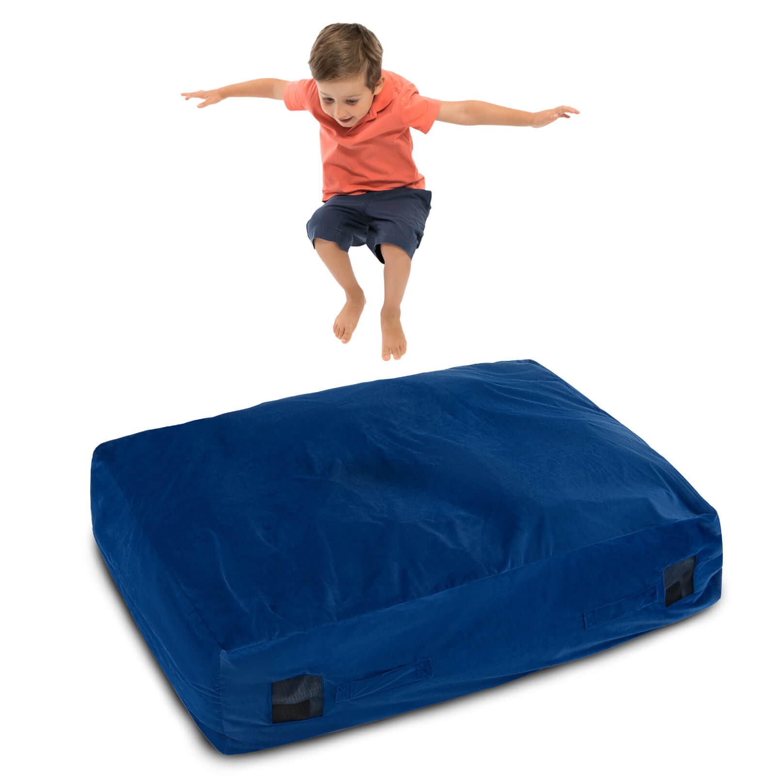 48" x 36" Crash Pad Sensory Mat w/ Foam Blocks and Washable Velvet Cover Blue