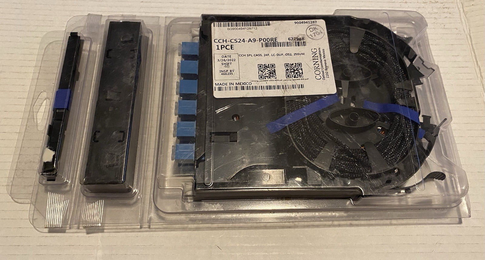 Corning CCH-CS24-A9-P00RE Type LC Duplex 24 F Pigtailed Splice Cassette OS2
