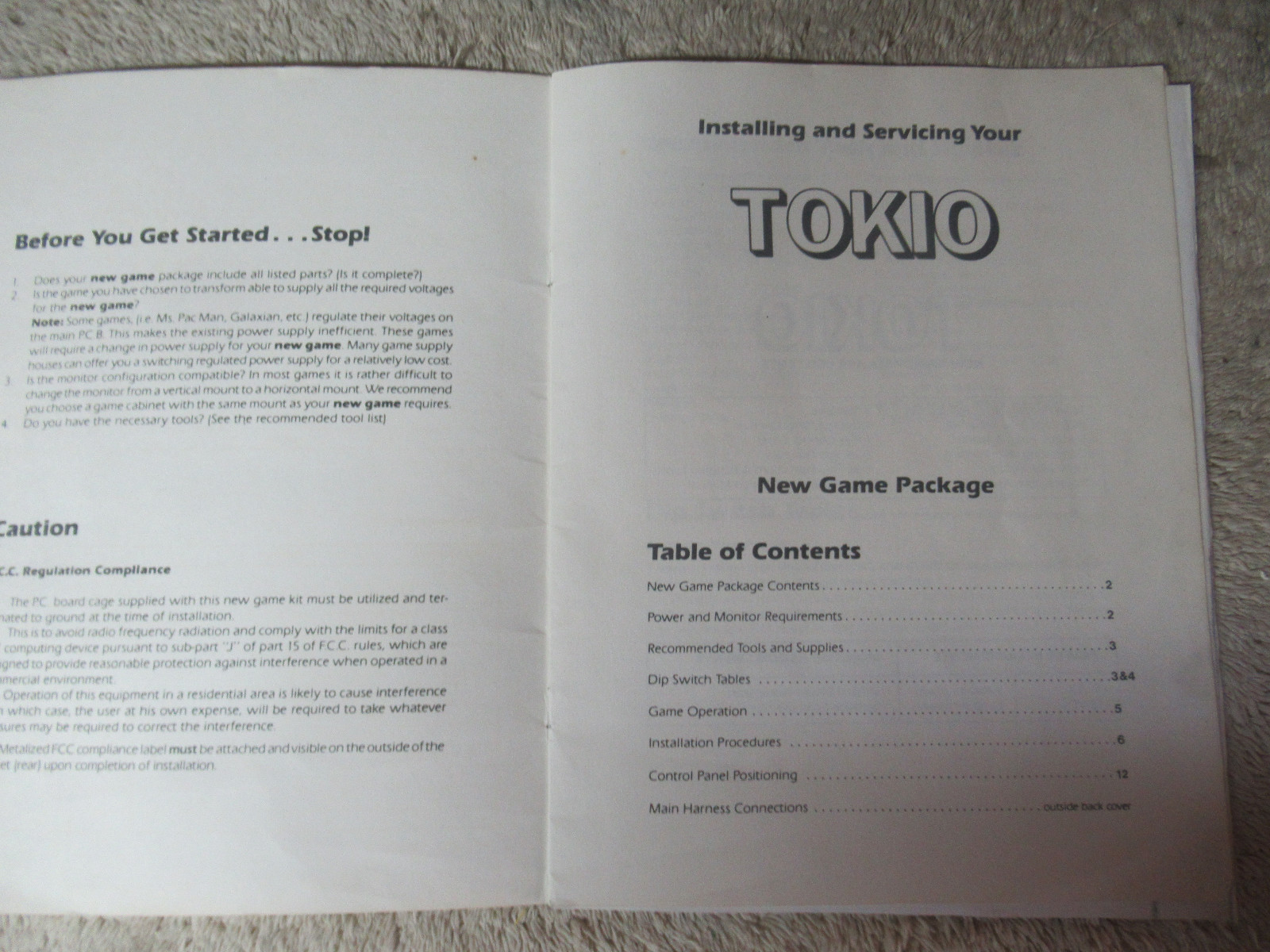 original TOKIO ROMSTAR arcade video game MANUAL tokyo