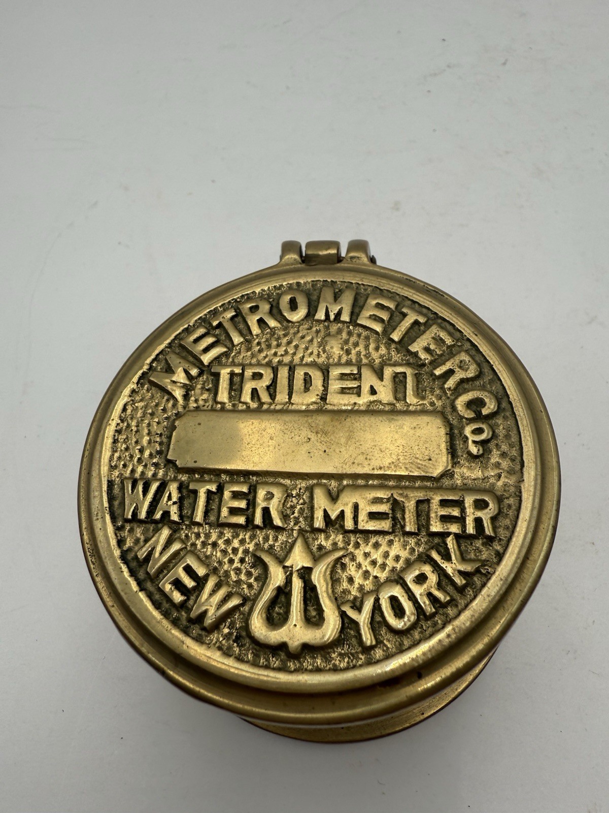Vintage Brass Metrometer Co. Trident Water Meter New York  Trinket Box  L17