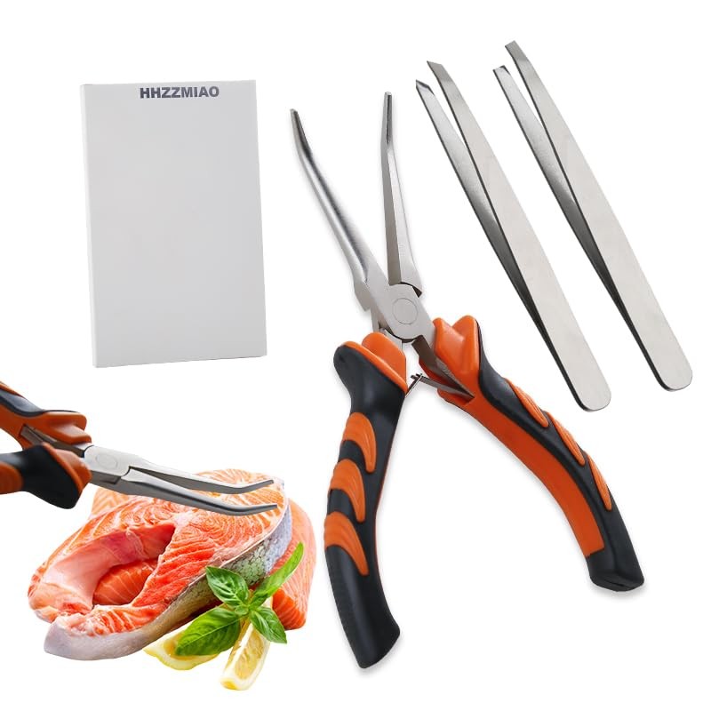 Fish Bone Pliers Tweezers 3pcs Deboning Tools for 6inch, Orange silver