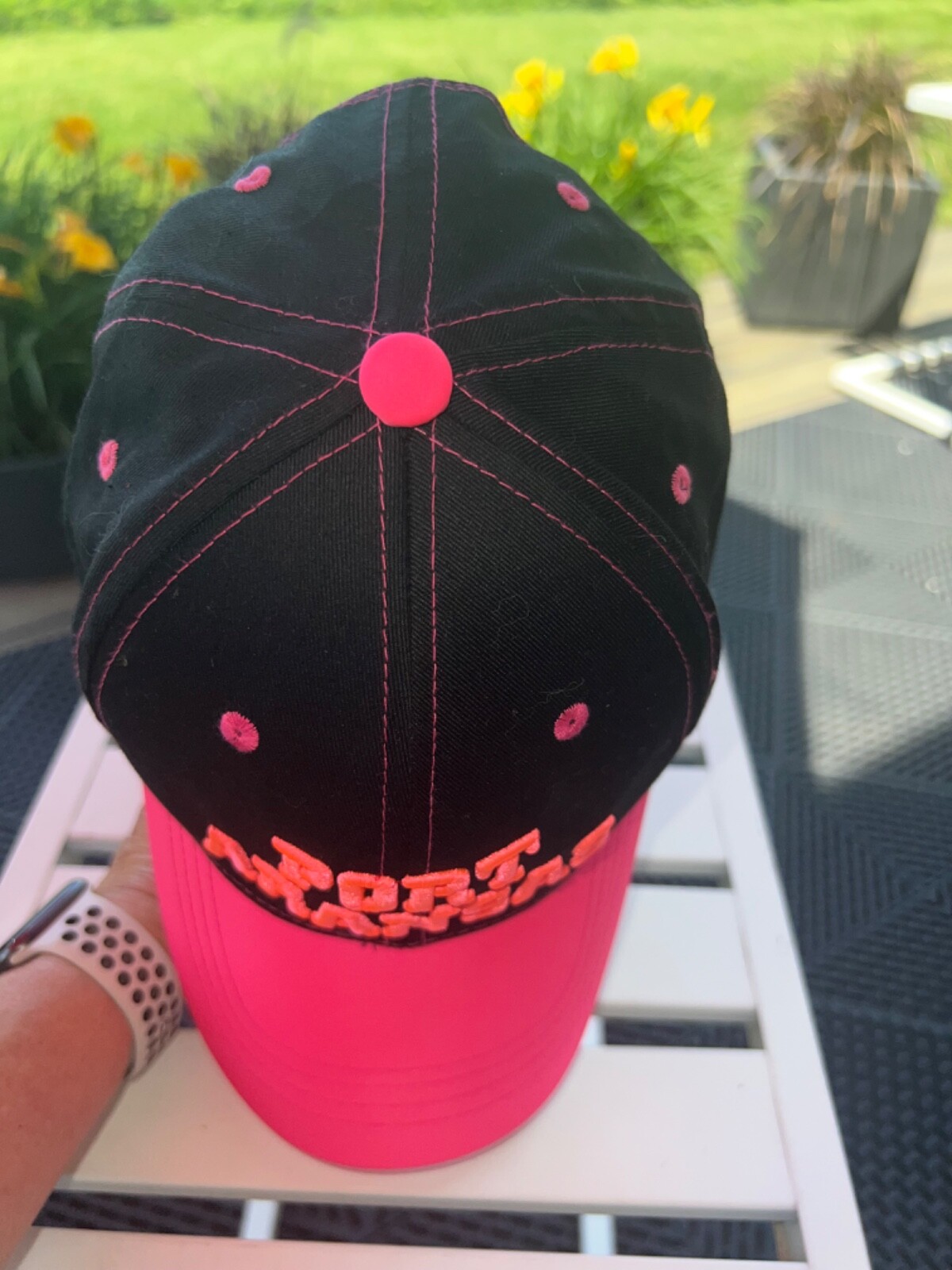 Port Aransas Black and Bright Pink Hat Cap Hook Loop VGC