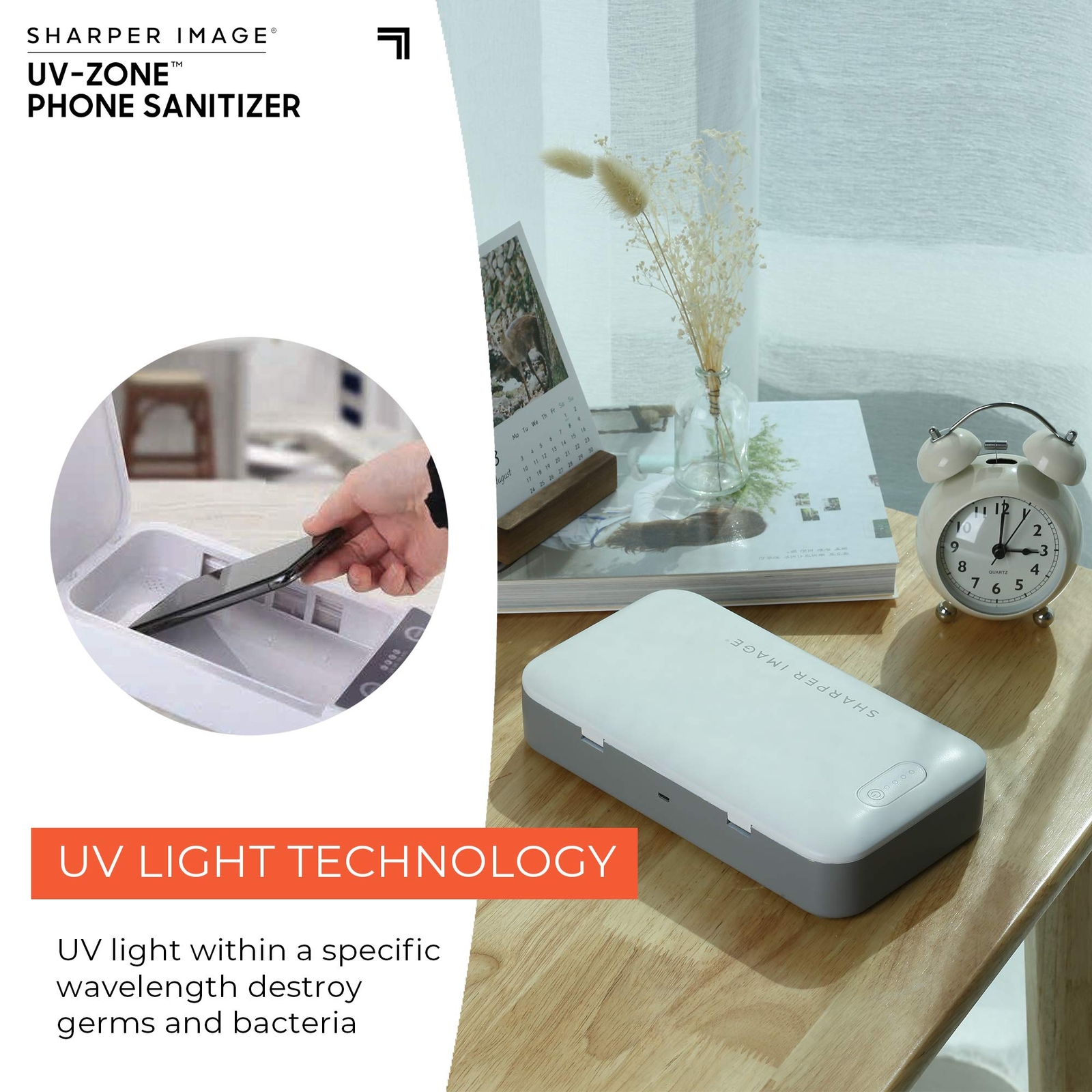 UV Zone Phone Sanitizer by Sharper Image - Sanitize & Kill Bacteria on