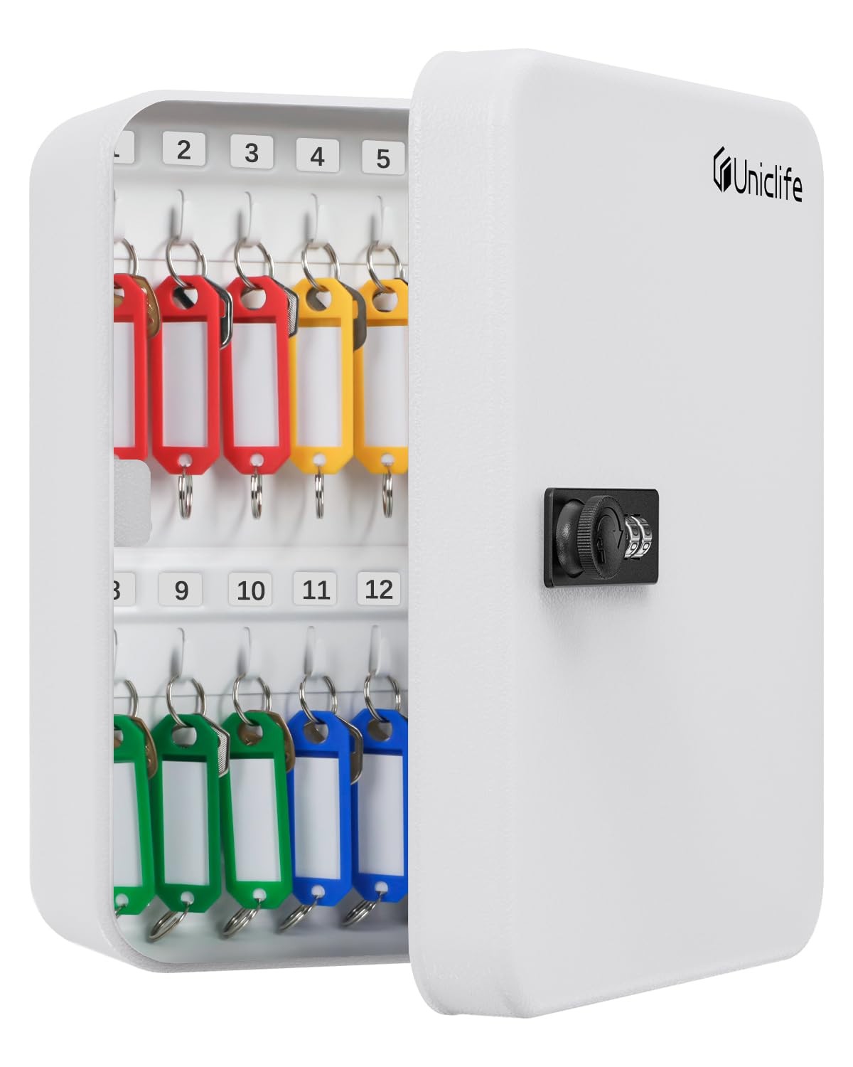 Uniclife 28-Key Steel Wall-Mounted Key Cabinet with Combination Lock, White