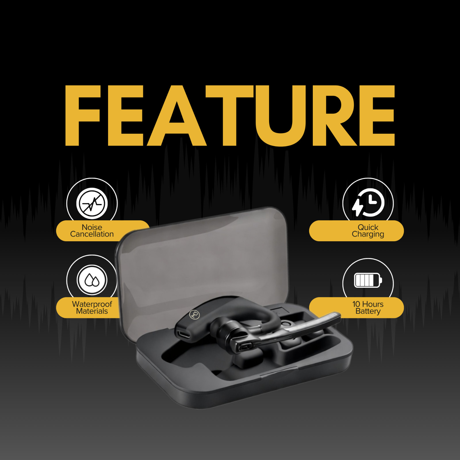 Wireless Mono Bluetooth Headset with Noise Cancelling Mic, 10H Talk Time