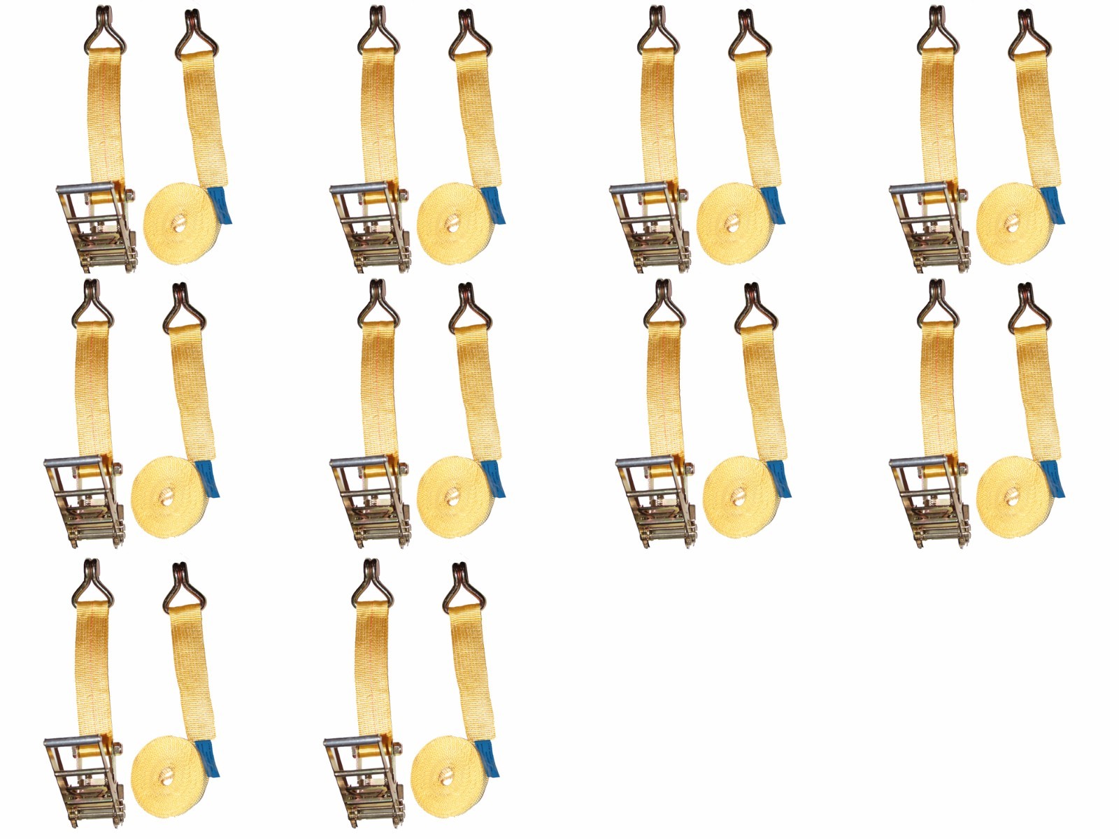 2" X 27' Ratchet Tie Down with Finger Wire J Hook for Trailer Cargo (10 Pack)