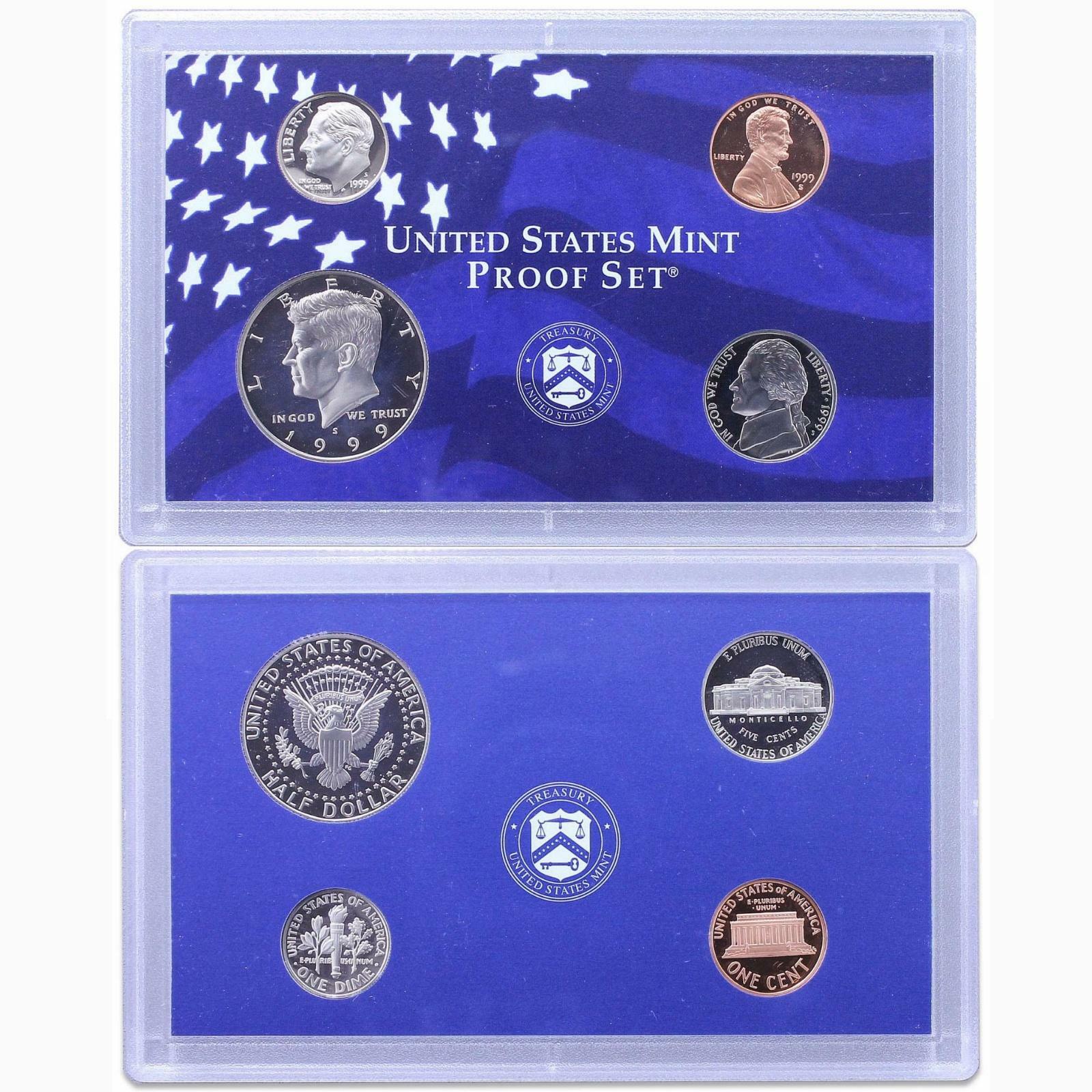 1999 S Proof Set Original Box & COA 9 Coins CN-Clad