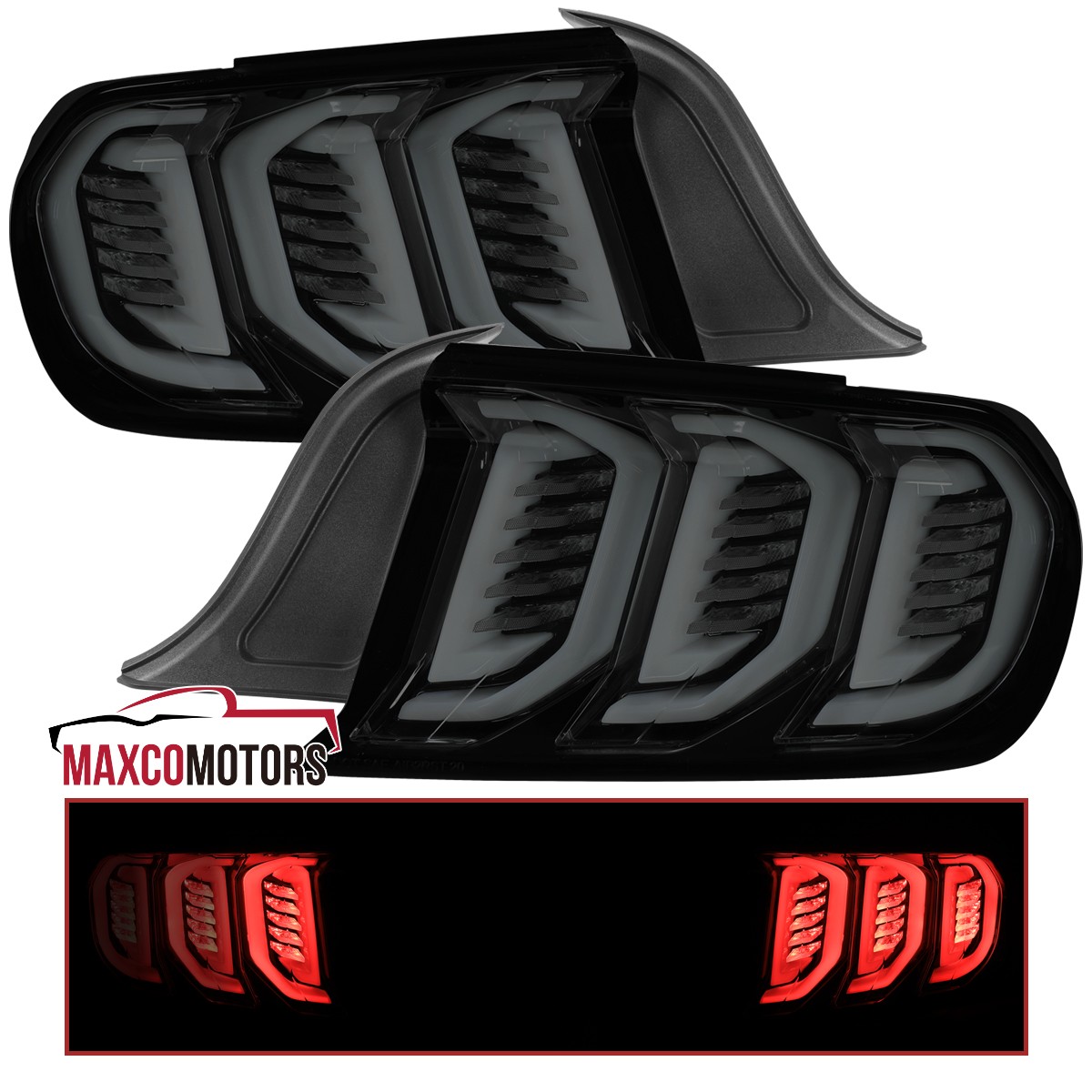 Black Smoke Tail Lights Fits 2015-2023 Ford Mustang LED Sequential Signal Lamps