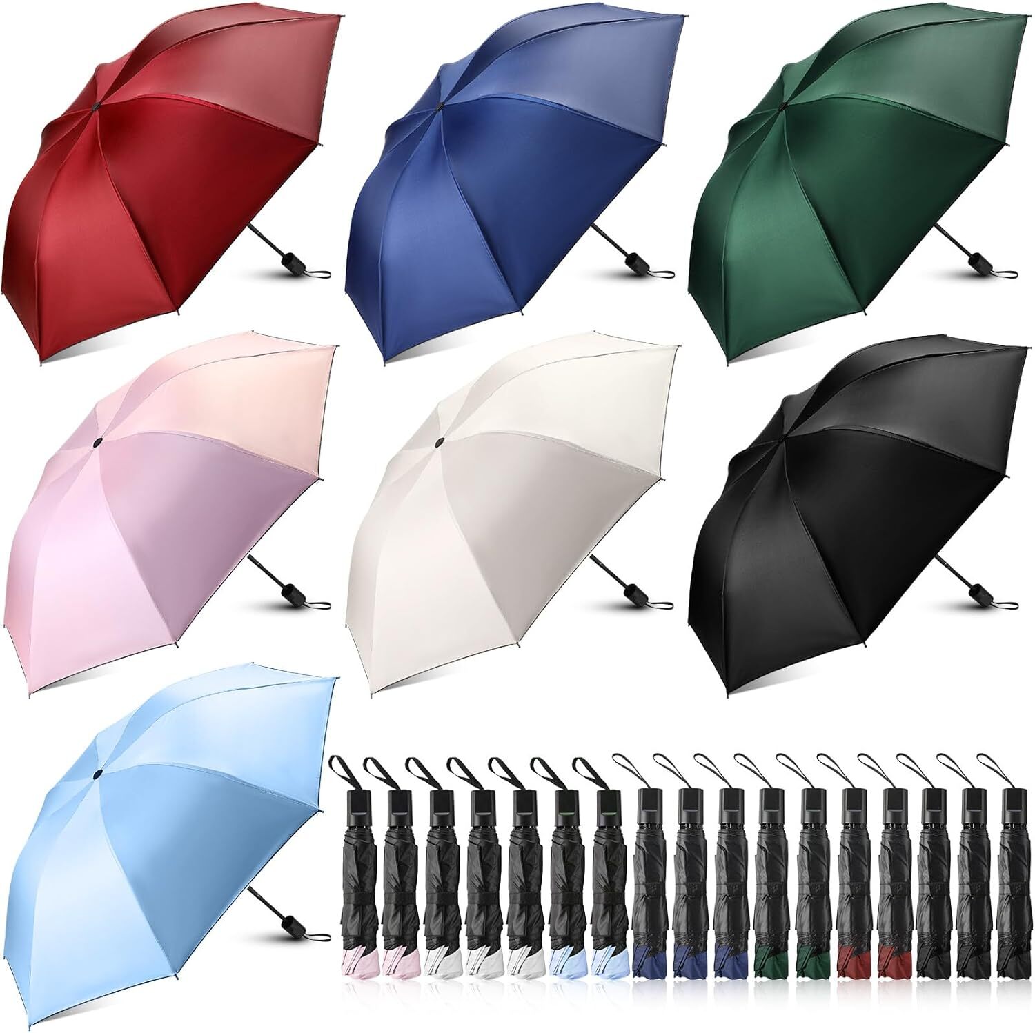Silkfly 24 Pack Travel Folding Umbrellas Bulk Collapsible Windproof 8 Ribs...