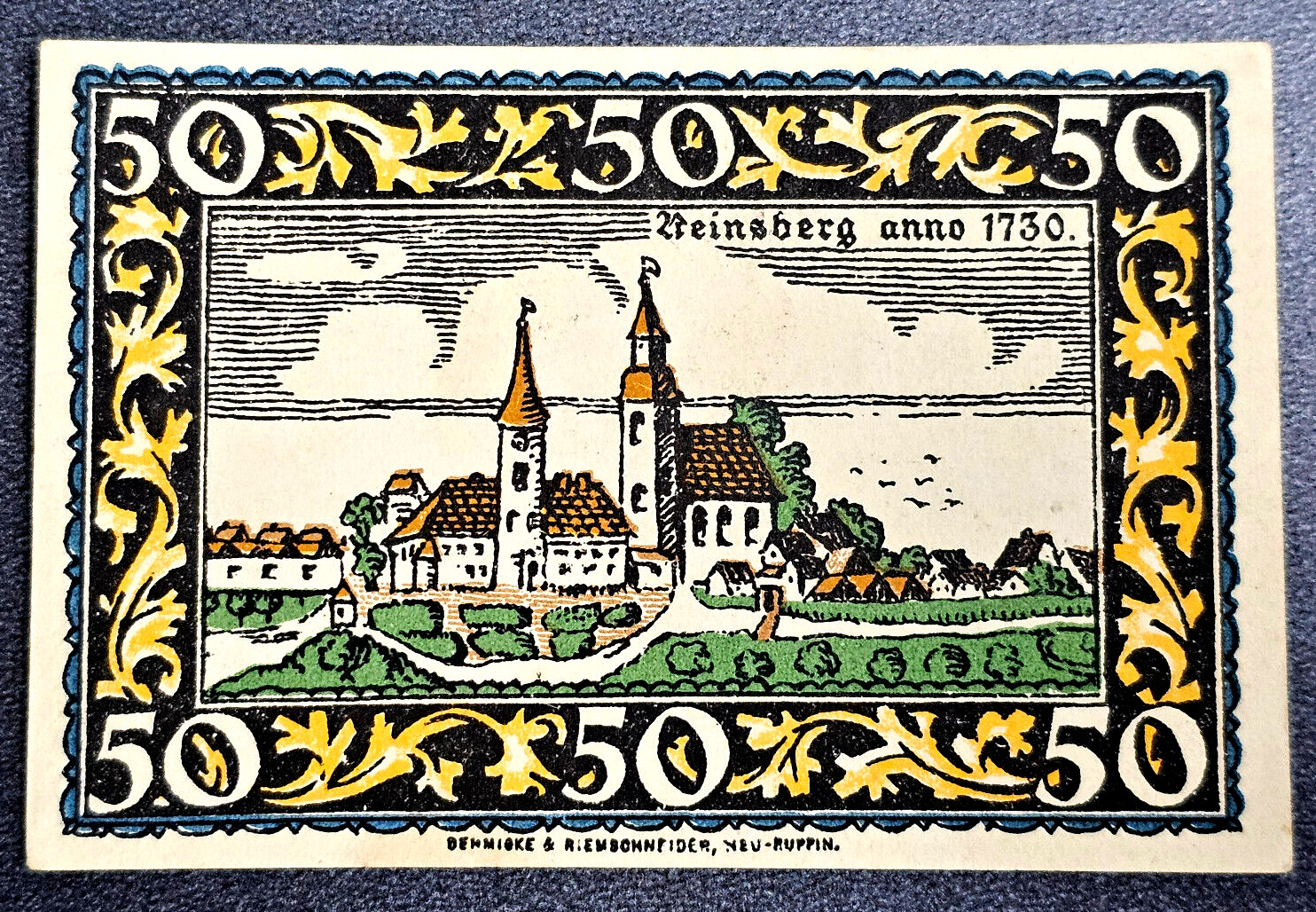 RHEINSBERG NOTGELD 50 PFENNIG 1921 EMERGENCY MONEY GERMANY BANKNOTE (34052)