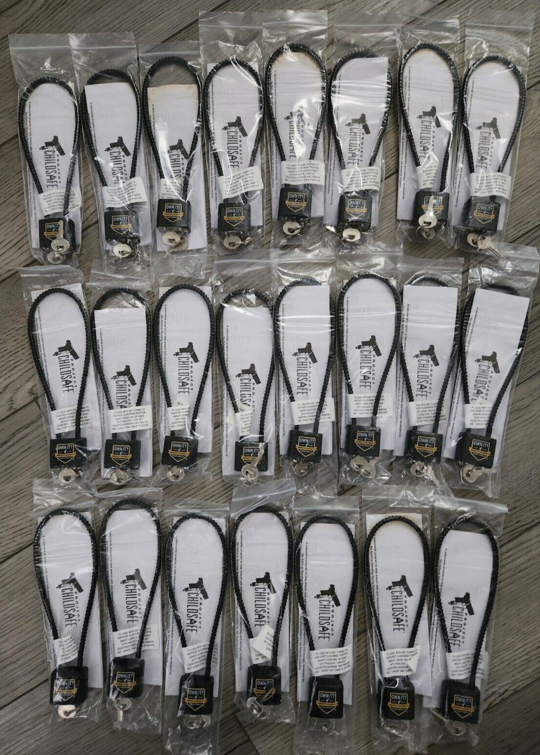 Lot of 23 Project ChildSafe Gun Lock 12" Cable Lock Black 2-Keys