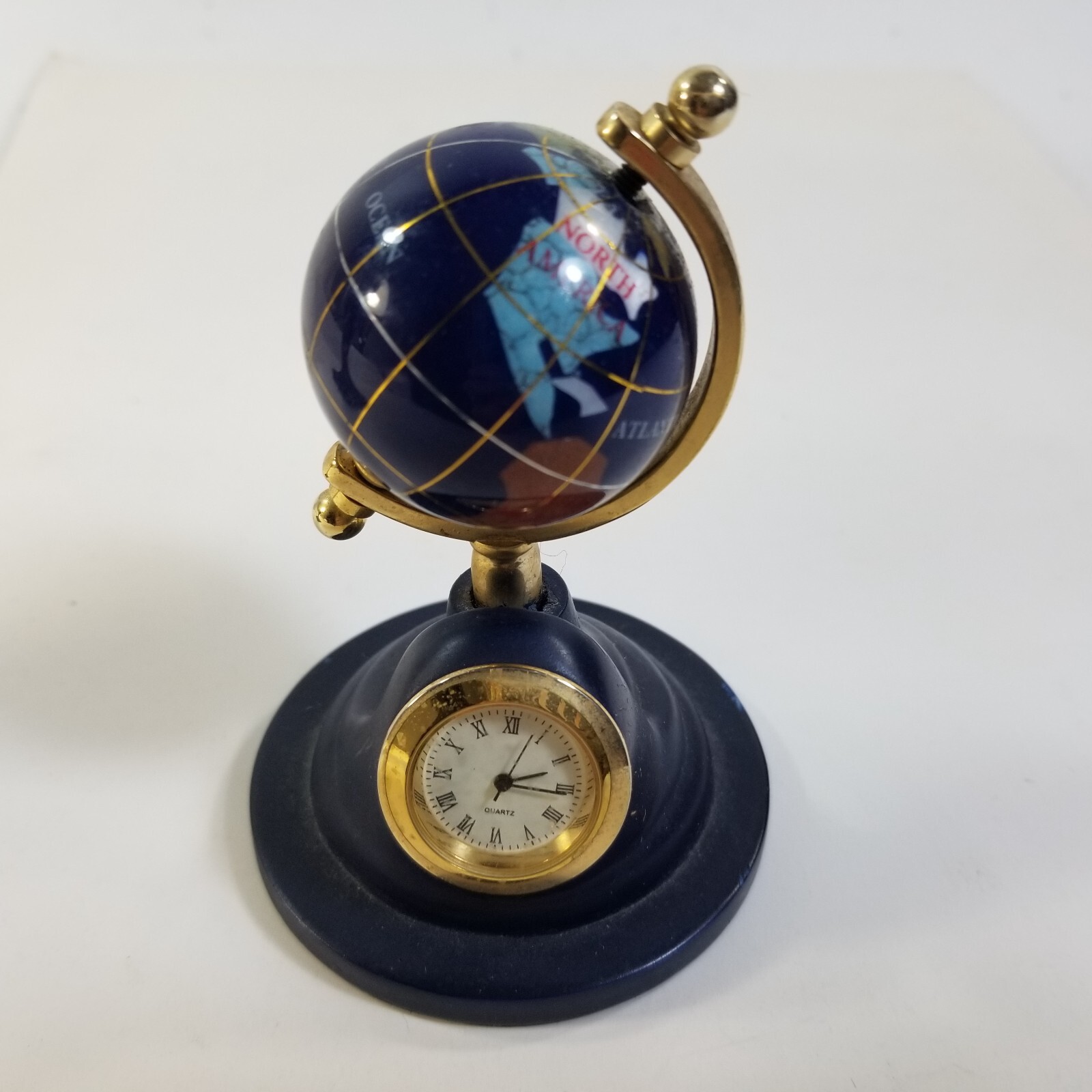 VTG Mini World Globe Gemstones Spins Mother Of Pearl Lapis etc
