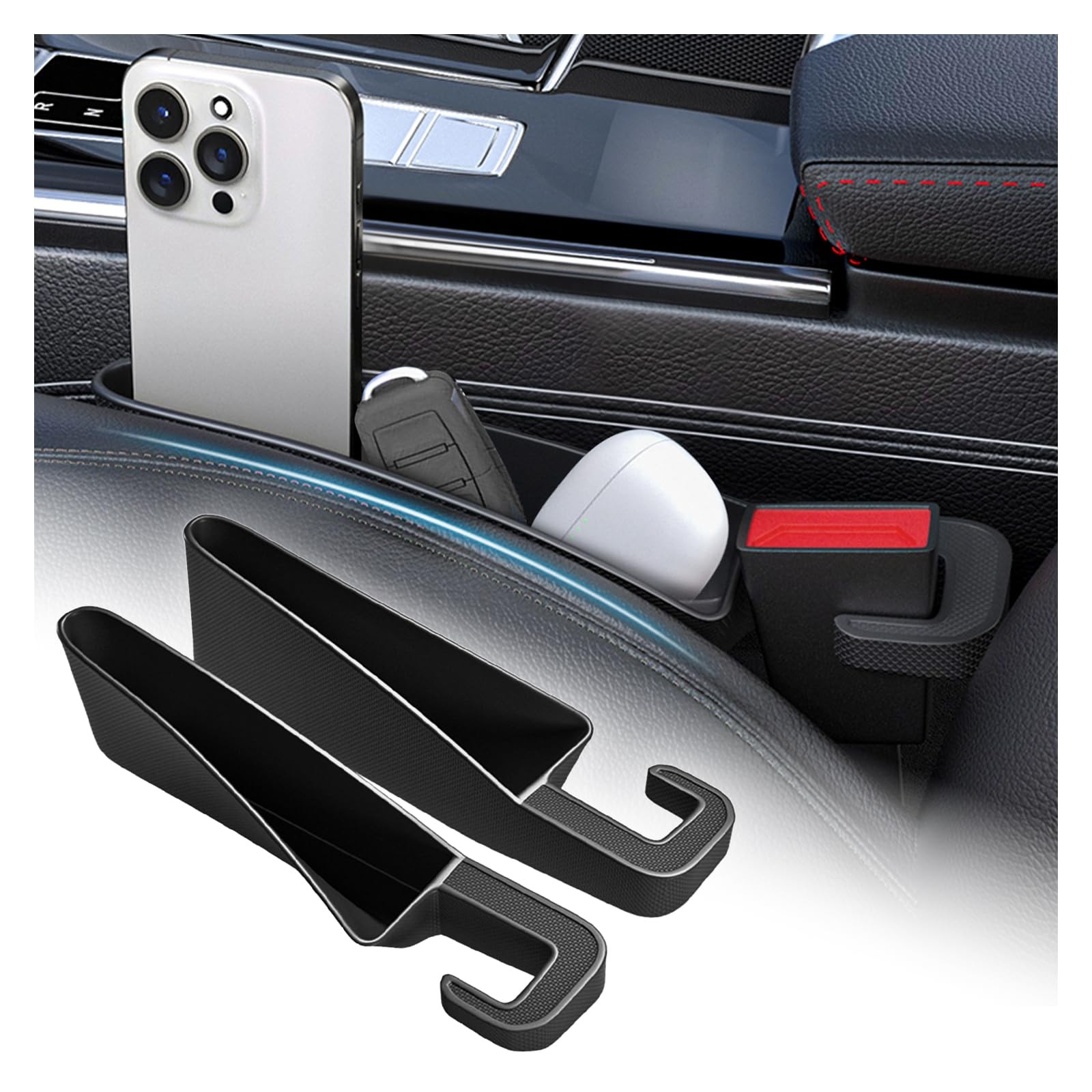 2PCS Short Car Seat Gap Filler Organizer with Seats Belt Holes,Antidropout Se...