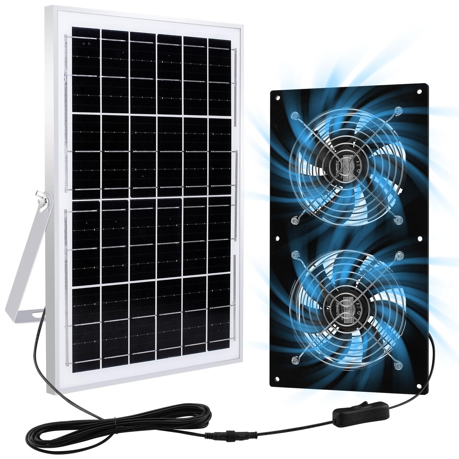 Solar Exhaust Fans & Powered Fan with 15W Panel & 2-Pack High-Speed Brushless...
