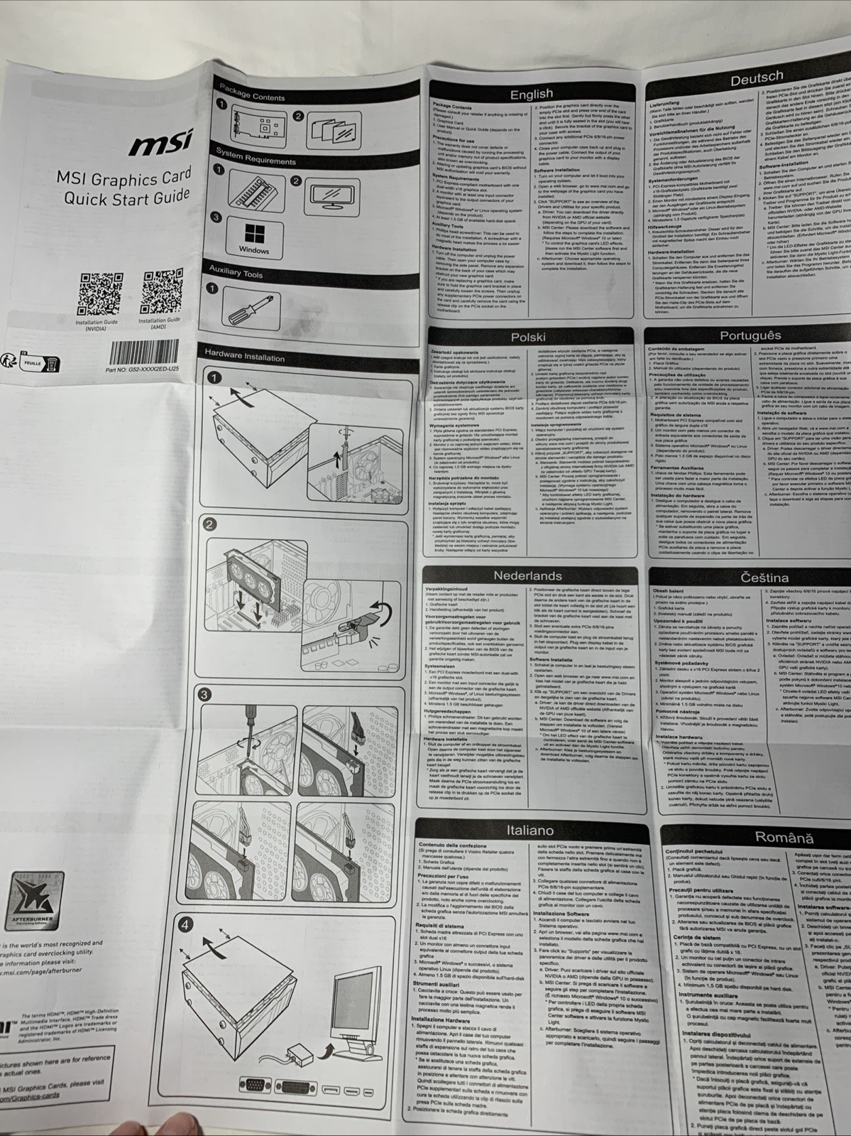 MSI Graphics Card Quick Start Guide Booklet