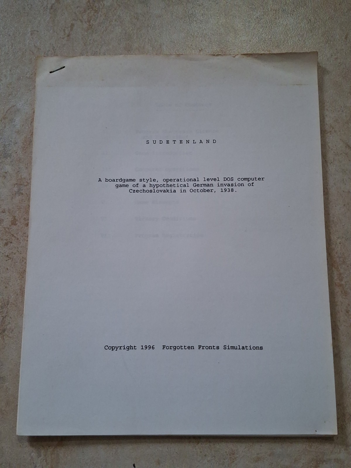 Vintage 1996 SUDETENLAND DOS PC Computer Game Forgotten Fronts Simulation Manual