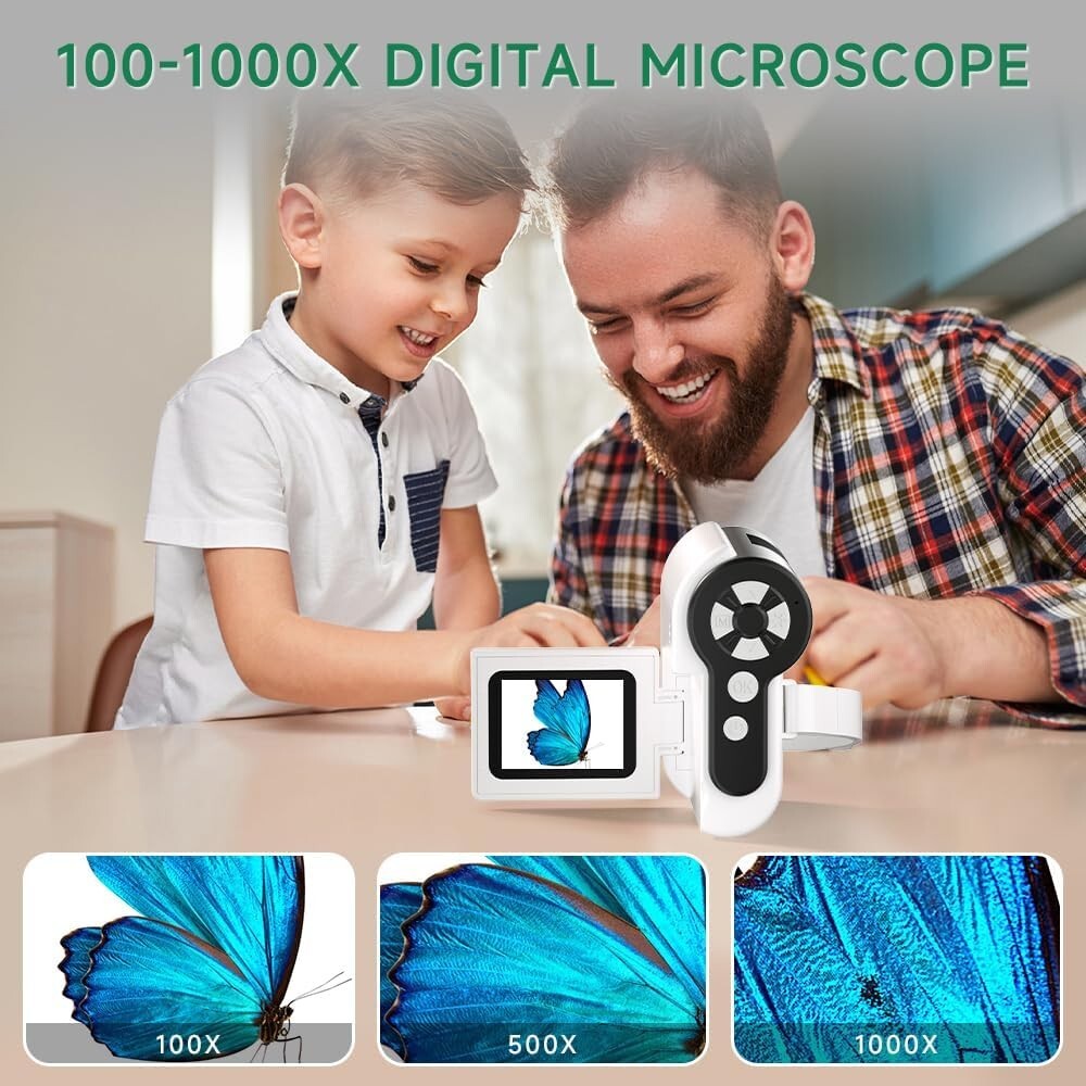 Dcorn Microscope for Kids 3-in-1 1000X Handheld Mini Scope with 2" LCD Screen