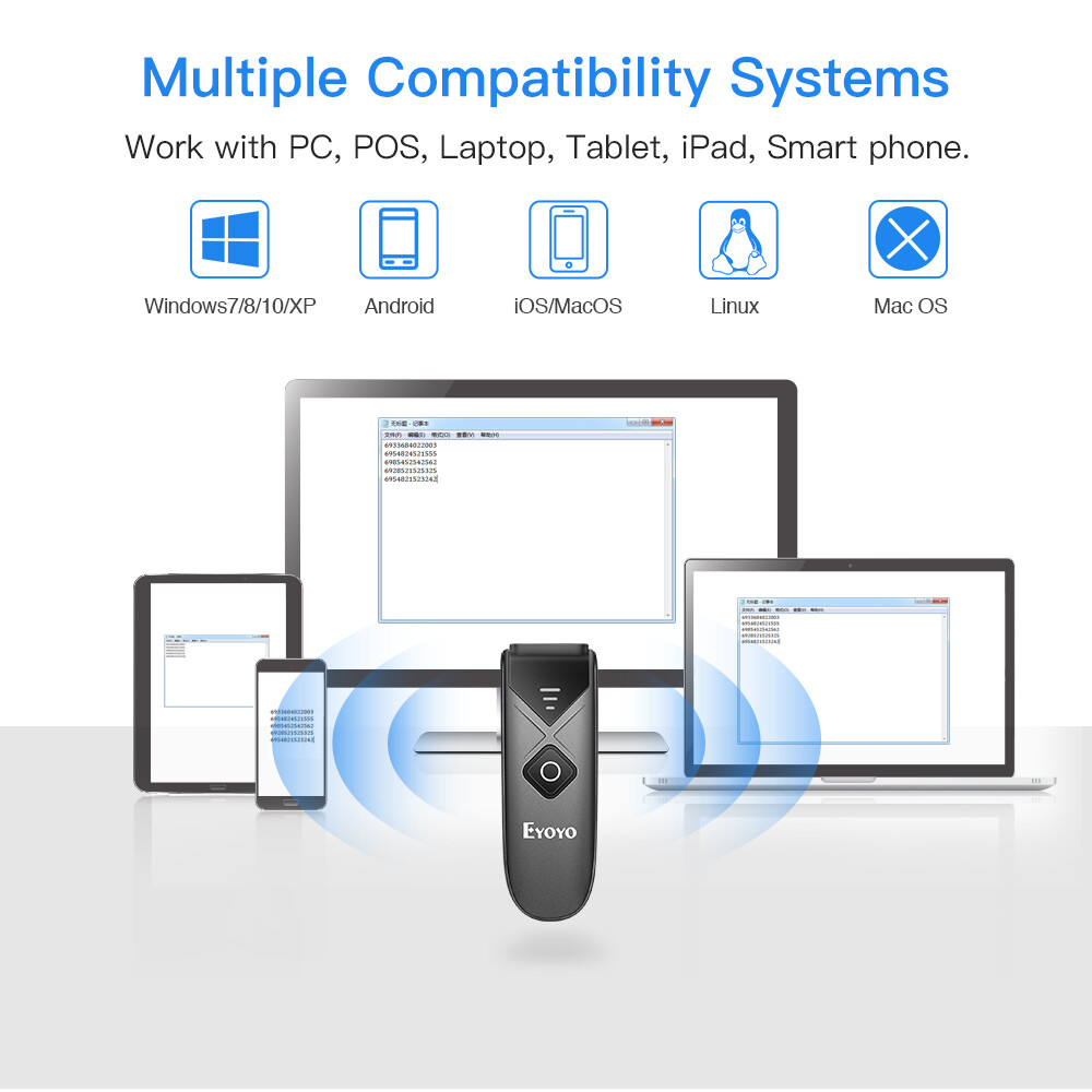 EYOYO 5PCS Mini Wireless 2D QR Code Barcode Scanner Bluetooth USB Reader for PC