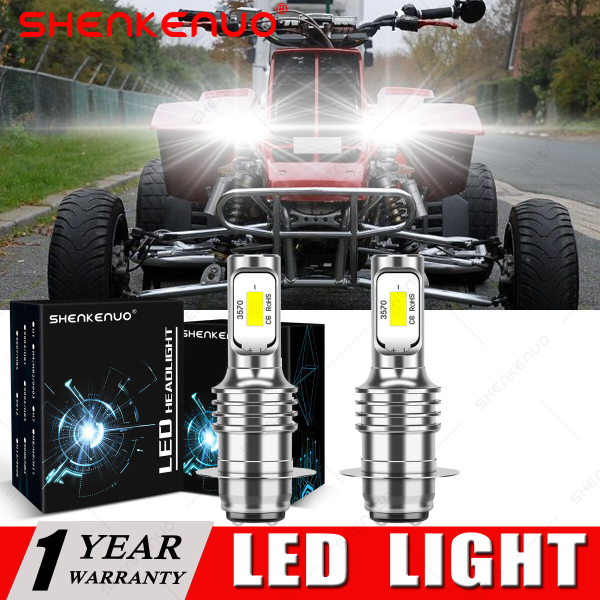 For Yamaha Big Bear 400 2000-2012 YFM400 YFM400F LED Headlight 6000K White Bulbs