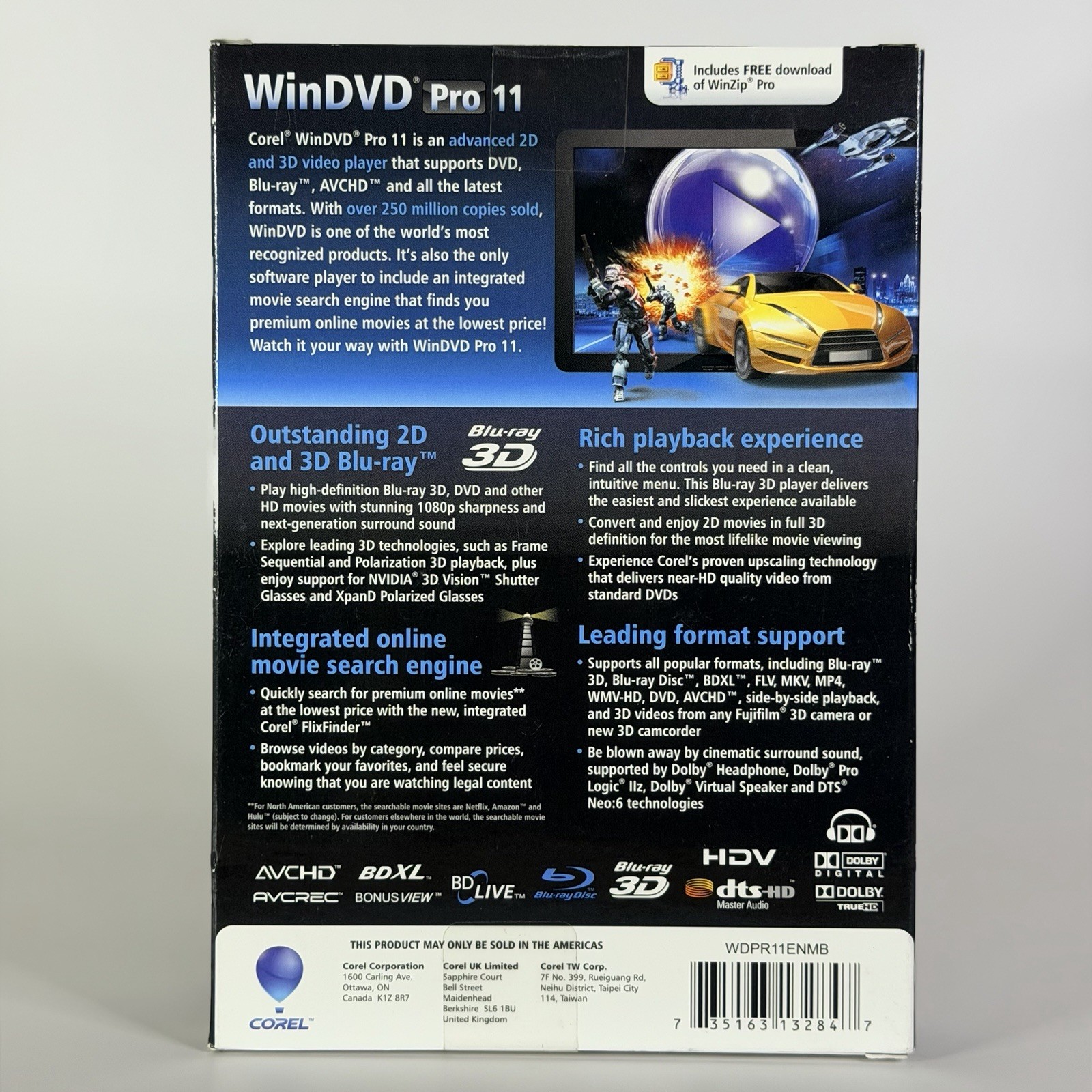 NEW Corel WinDVD Pro 11 Blu-ray & DVD Software Windows PC + 3D Glasses - SEALED