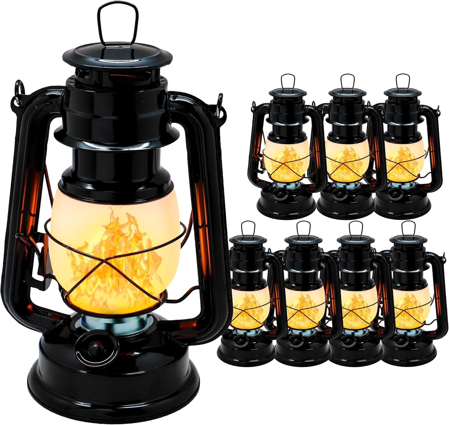 LED Vintage Flame Lantern Metal Outdoor Hanging Lantern with Dancing Flame Batte