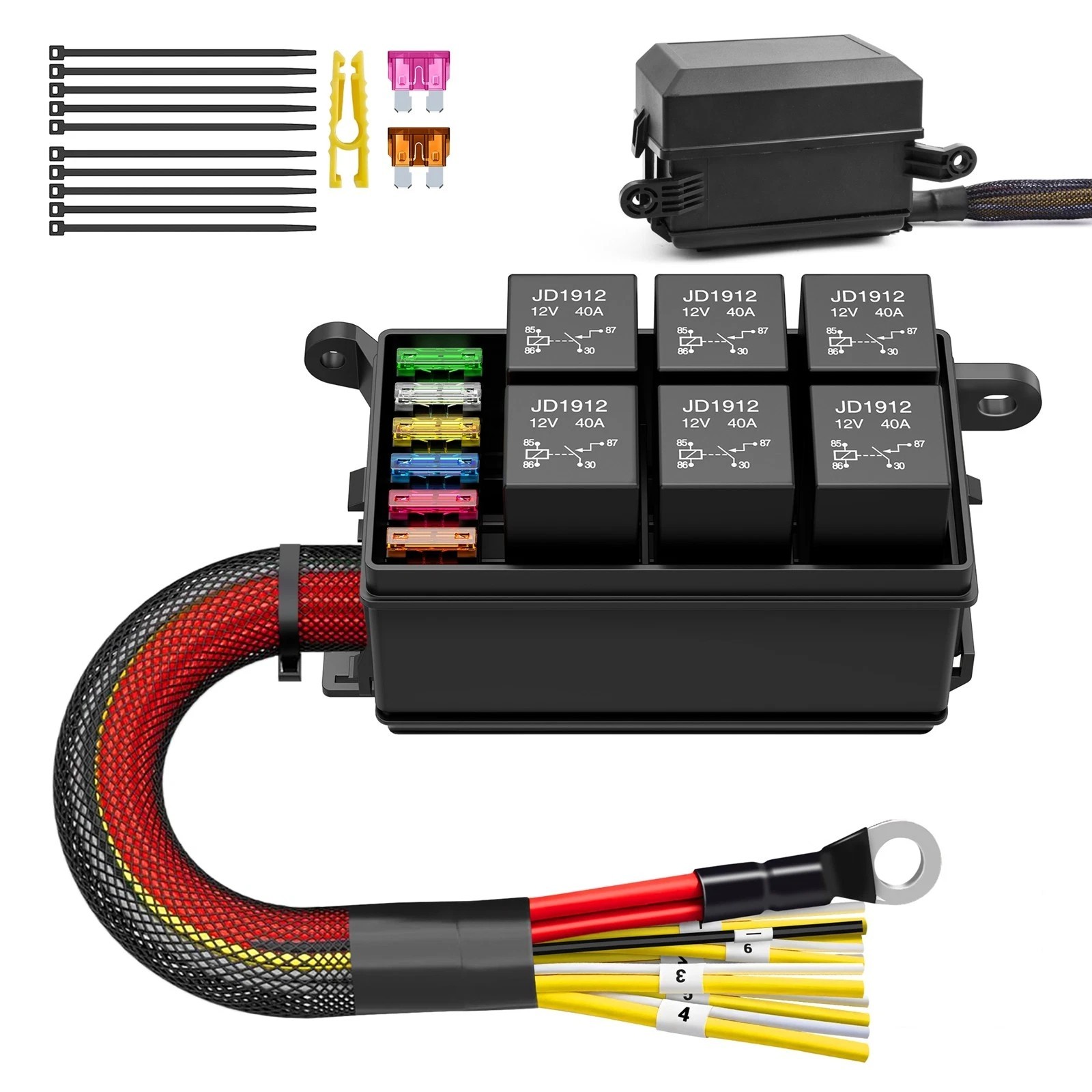 12V Relay Box 6 Slot ATC/ATO Fuse Relay Block Universal for Automotive Car Boat